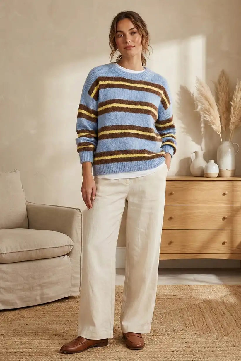 Jersey mujer rayas azul amarillo marron