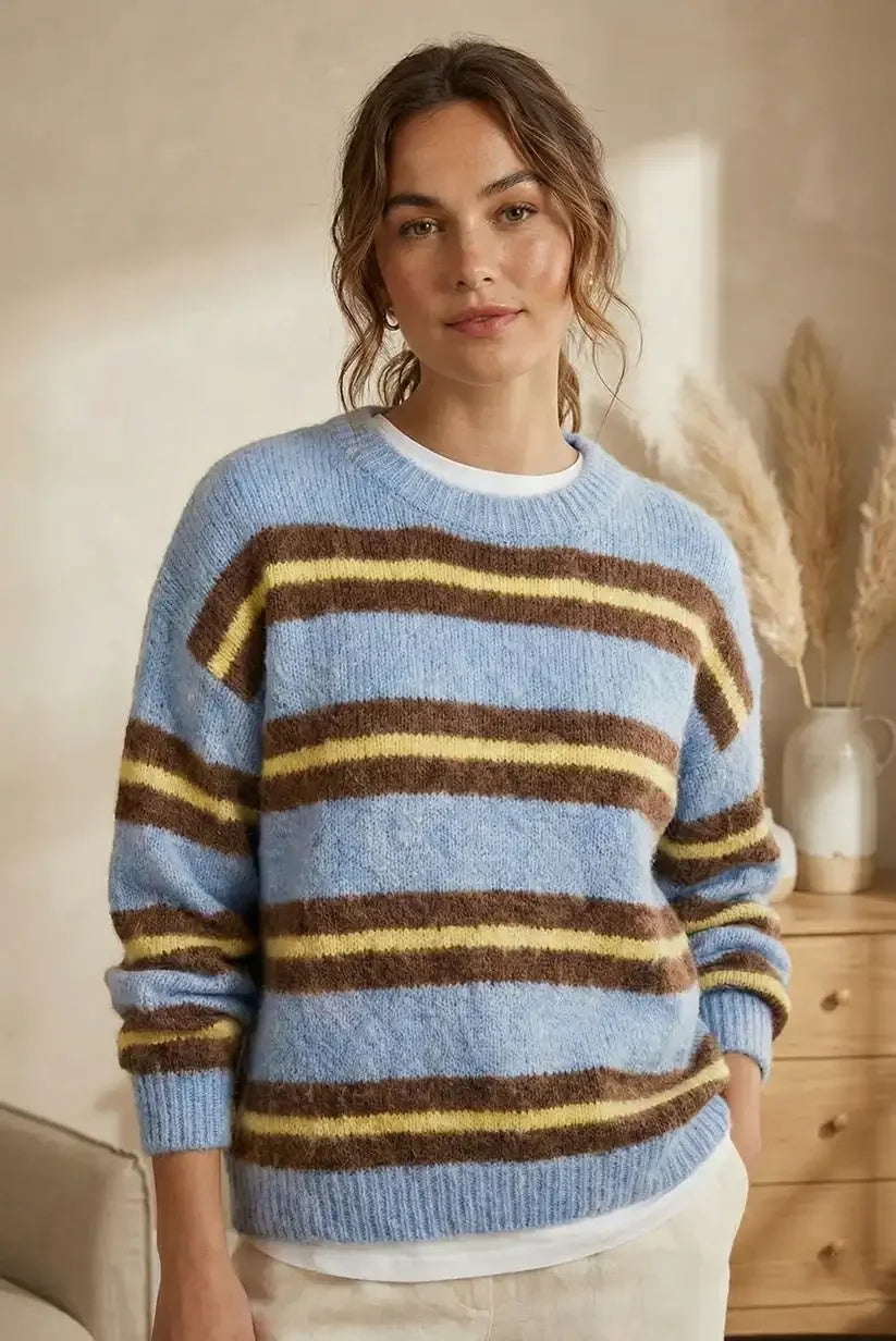 Pull Femme Rayé Long – Ouvertures Latérales Et Tissu Transparent – Neuf Avec étiquette