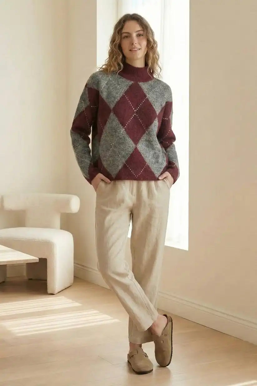 Jersey Mujer rombos burdeos gris