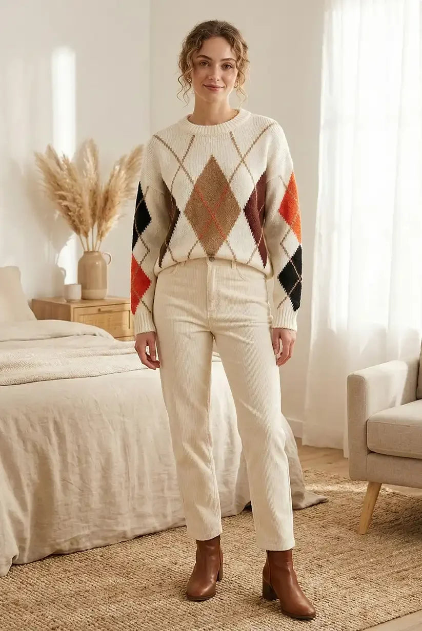 Jersey Beige Mujer Rombos Multicolor Cálido - CHICA del Sur