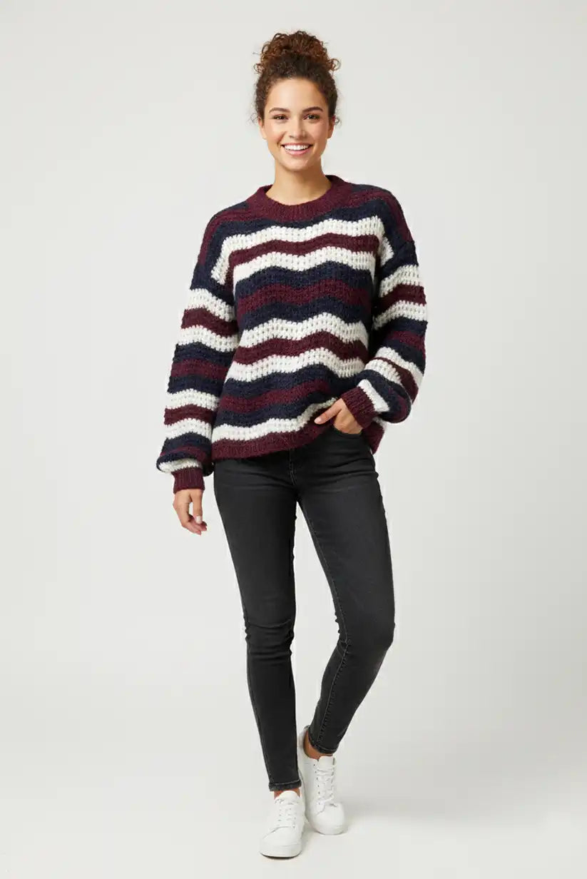 Jersey de rayas burdeos y azul marino “Autumn Waves”