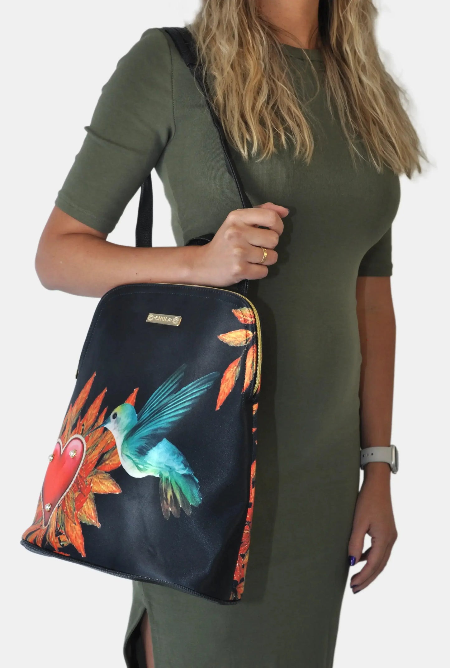 Mochila de Mujer y Bolso de hombro grande BagPack Colibri Maya Corazón | CHULA Tulum - CHICA del Sur