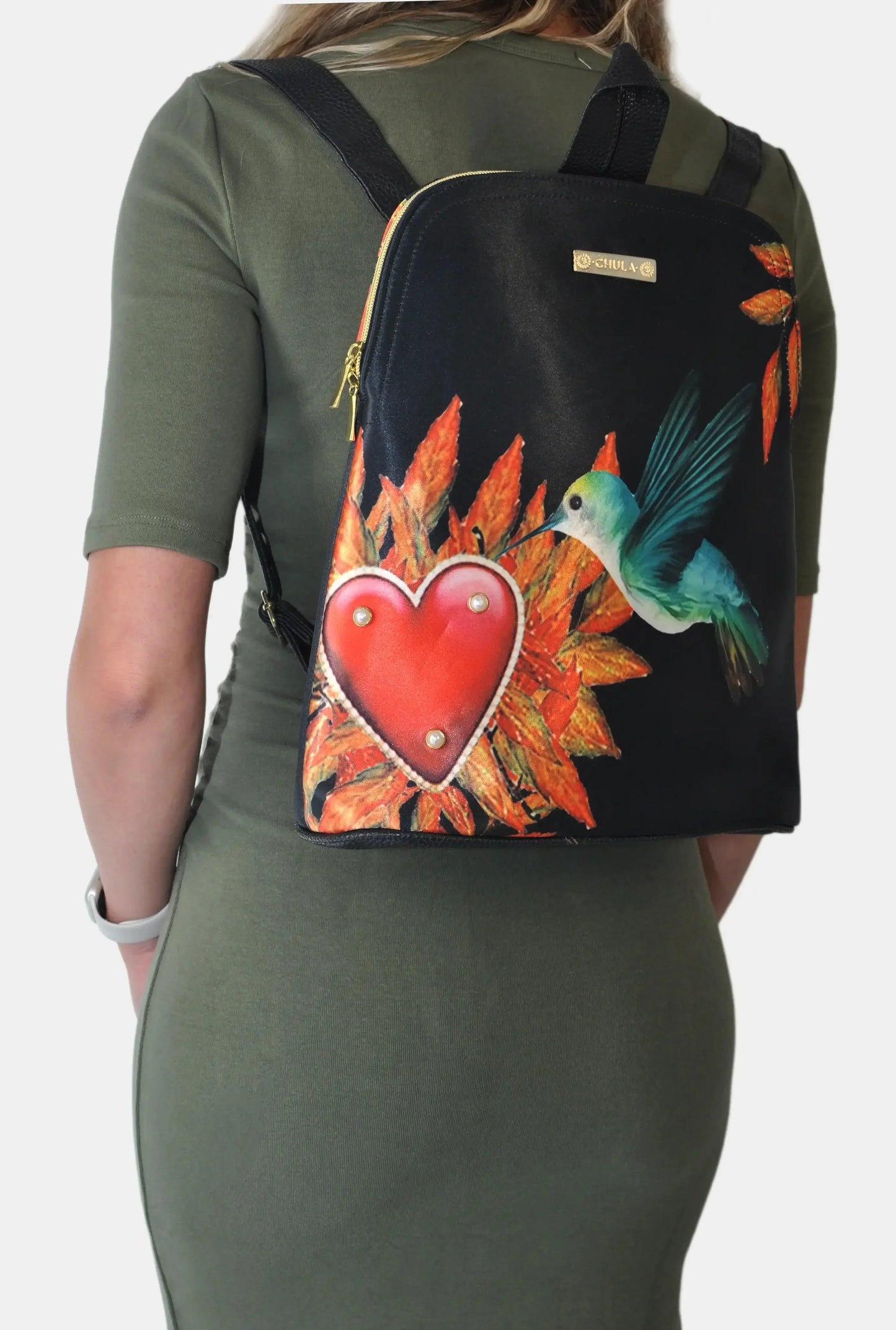 Mochila de Mujer y Bolso de hombro grande BagPack Colibri Maya Corazón | CHULA Tulum - CHICA del Sur