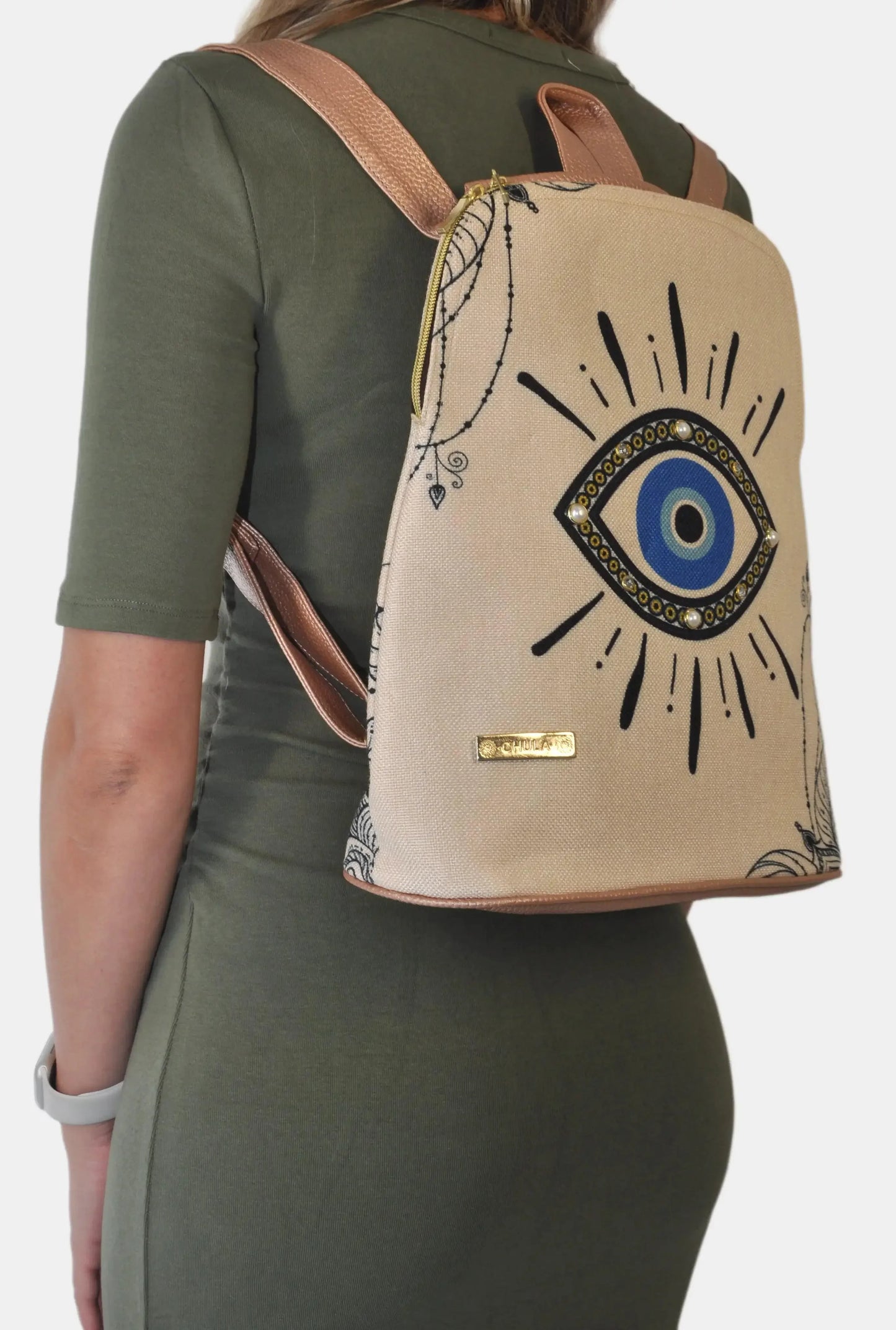 Mochila de Mujer y Bolso de hombro grande BagPack Ojo Turco | CHULA Tulum - CHICA del Sur