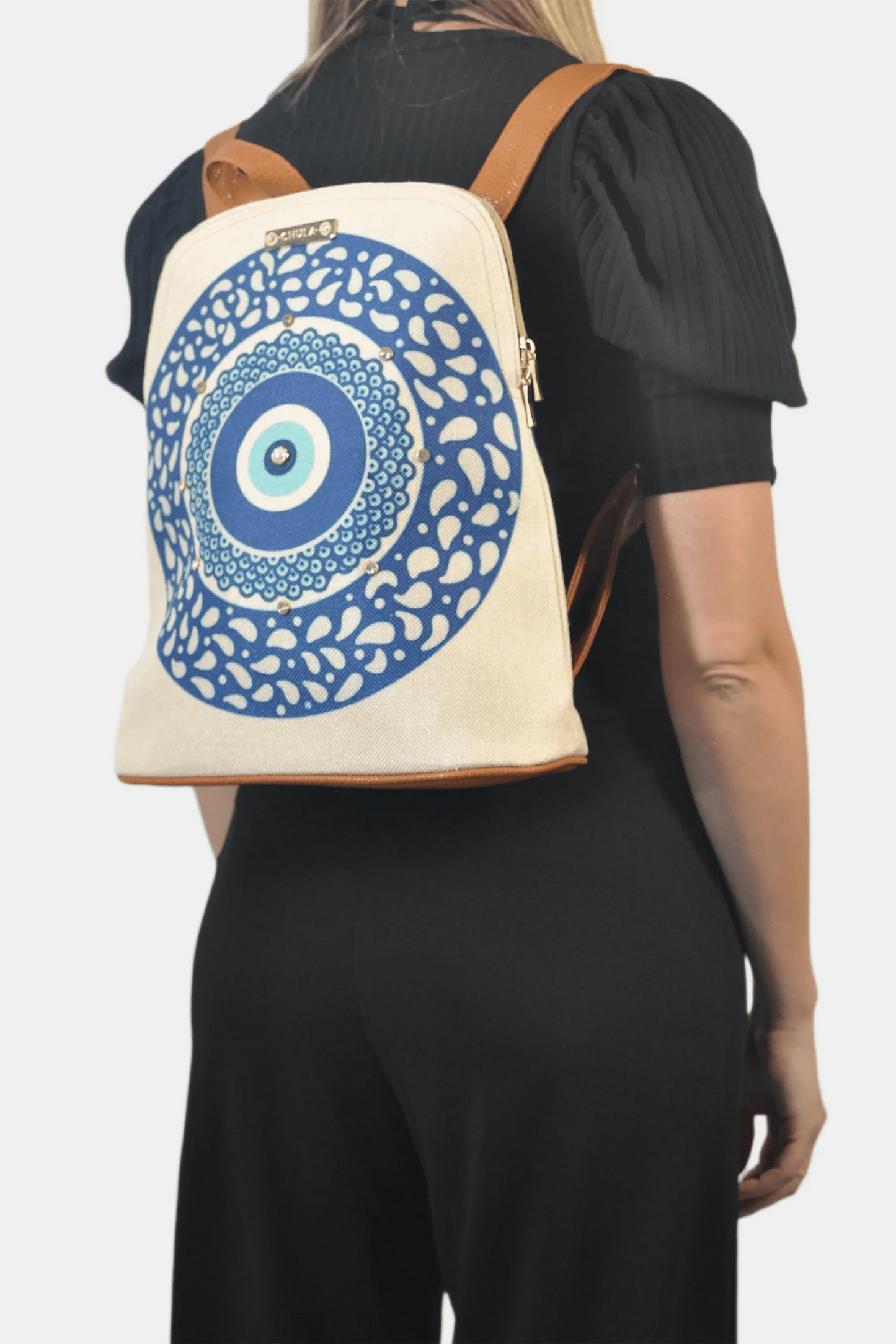 Mochila de Mujer y Bolso de hombro grande BagPack Blue Turskish eye | CHULA Tulum - CHICA del Sur
