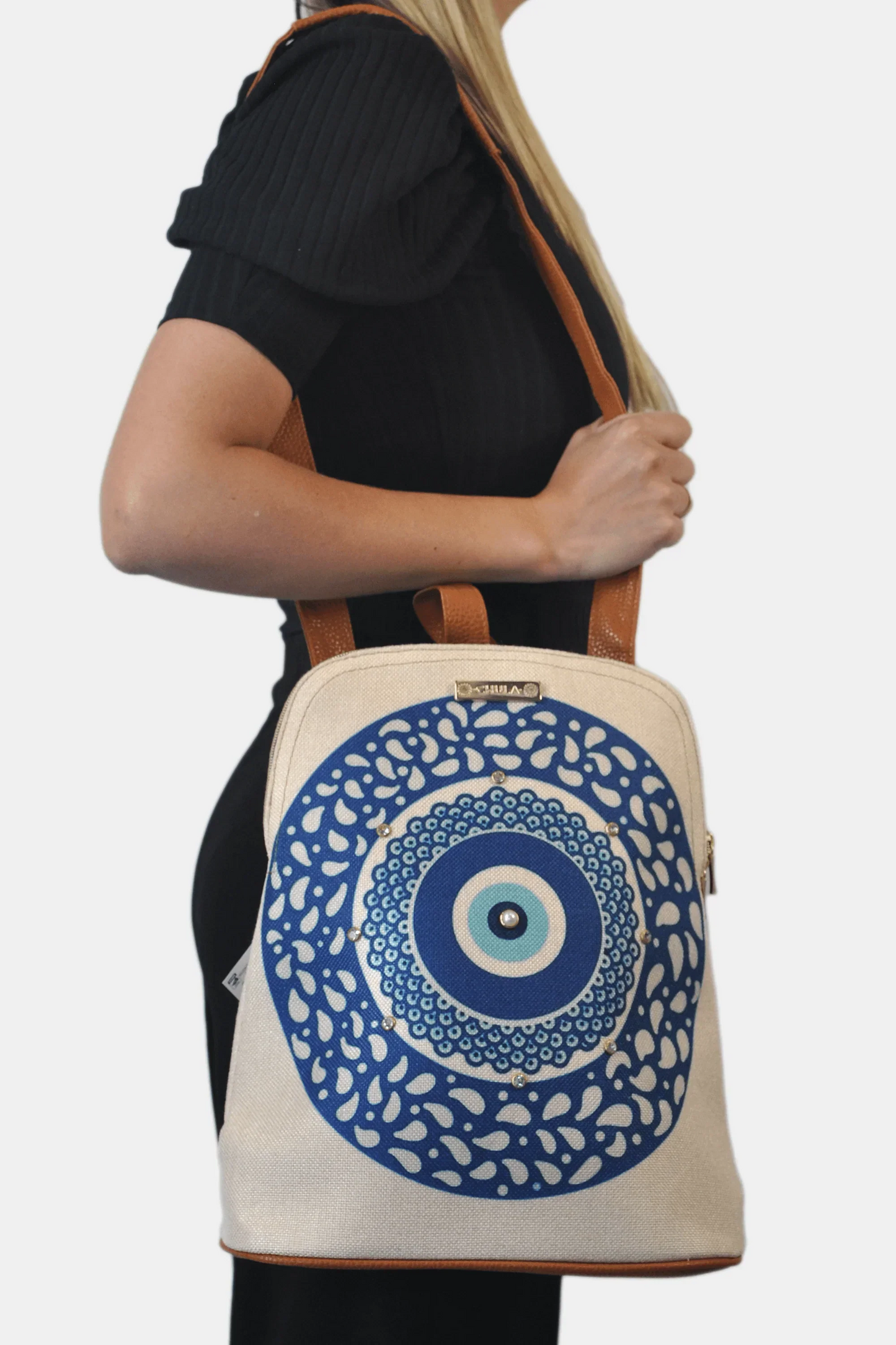 Mochila de Mujer y Bolso de hombro grande BagPack Blue Turskish eye | CHULA Tulum - CHICA del Sur