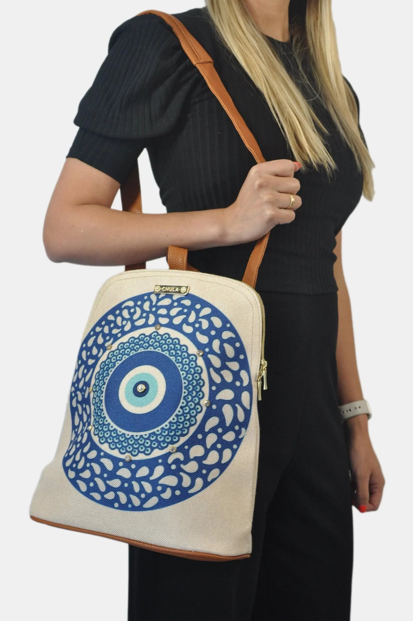 Mochila de Mujer y Bolso de hombro grande BagPack Blue Turskish eye | CHULA Tulum - CHICA del Sur
