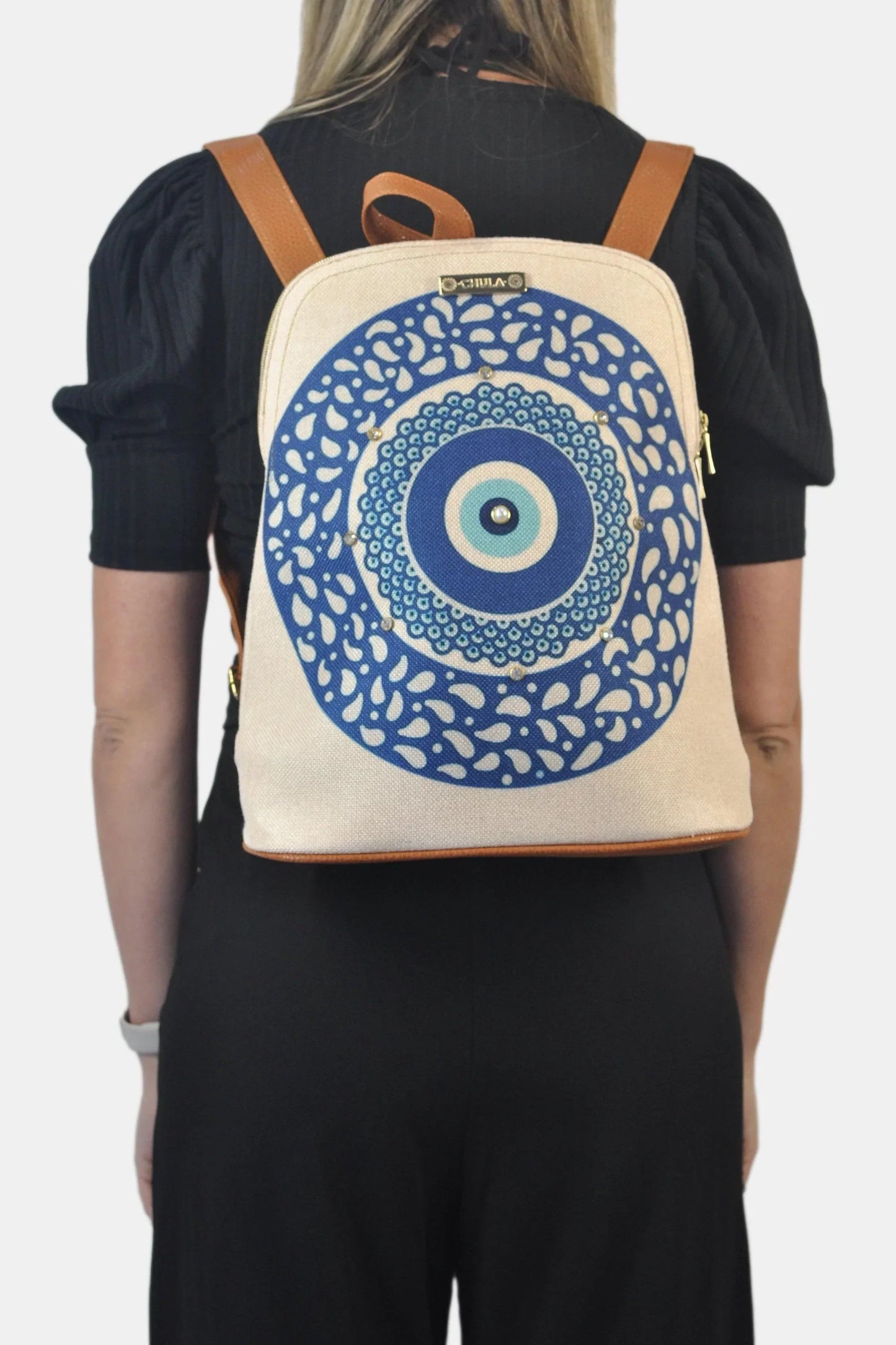 Mochila de Mujer y Bolso de hombro grande BagPack Blue Turskish eye | CHULA Tulum - CHICA del Sur