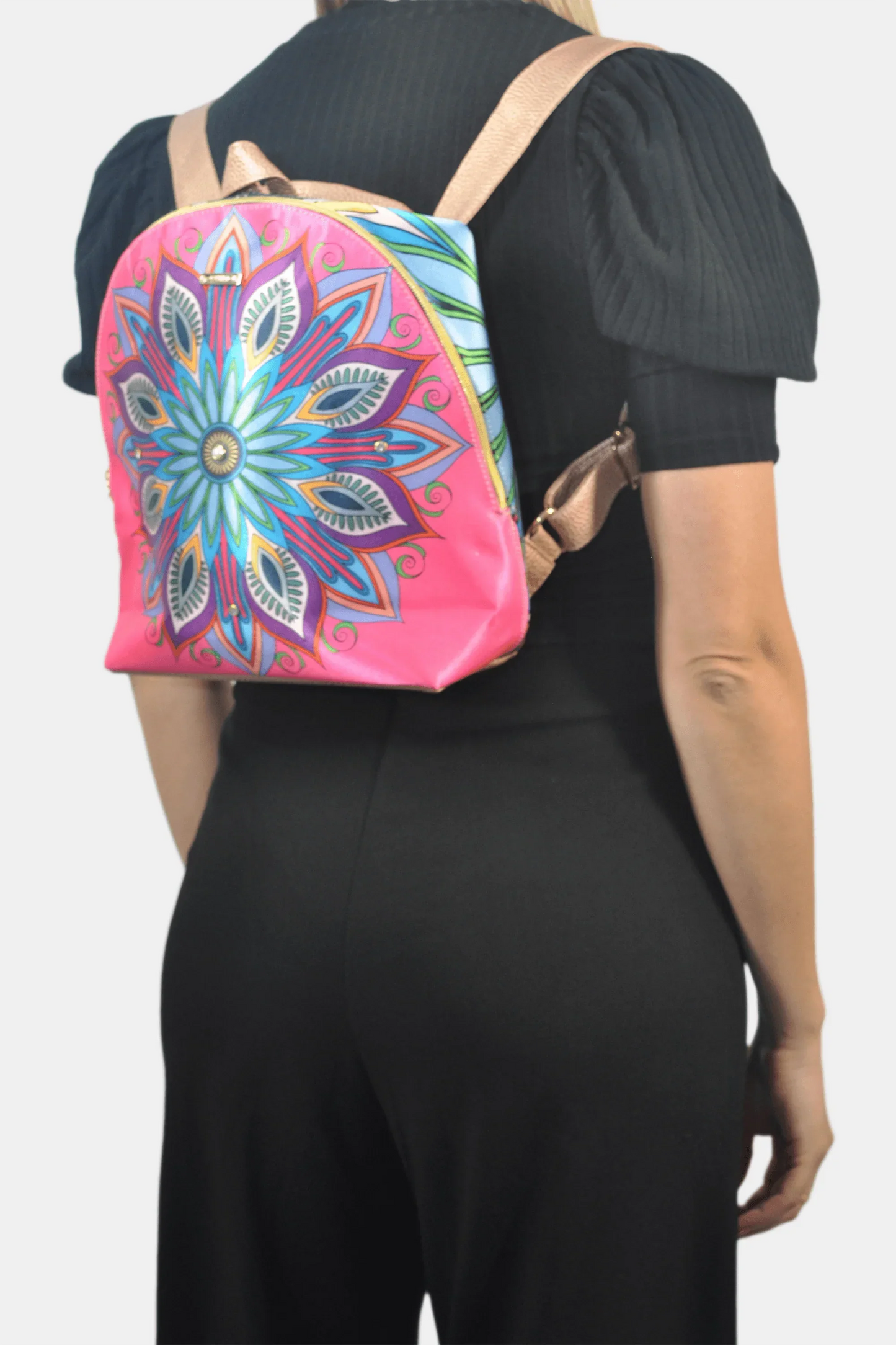 Mochila pequeña de Mujer y Bolso de hombro Mini BackPack Mandala Rosa | CHULA Tulum - CHICA del Sur