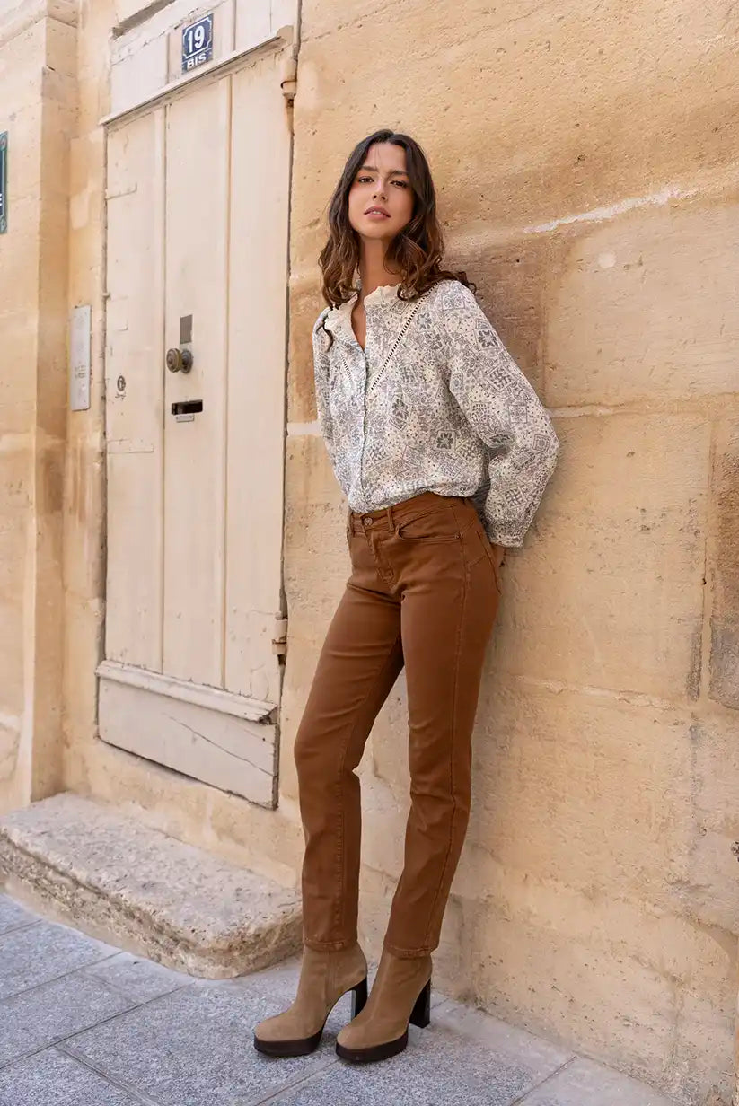 Pantalón Mujer Jean Marrón Chocolate Corte Recto Cómodo y Elegante - CHICA del Sur