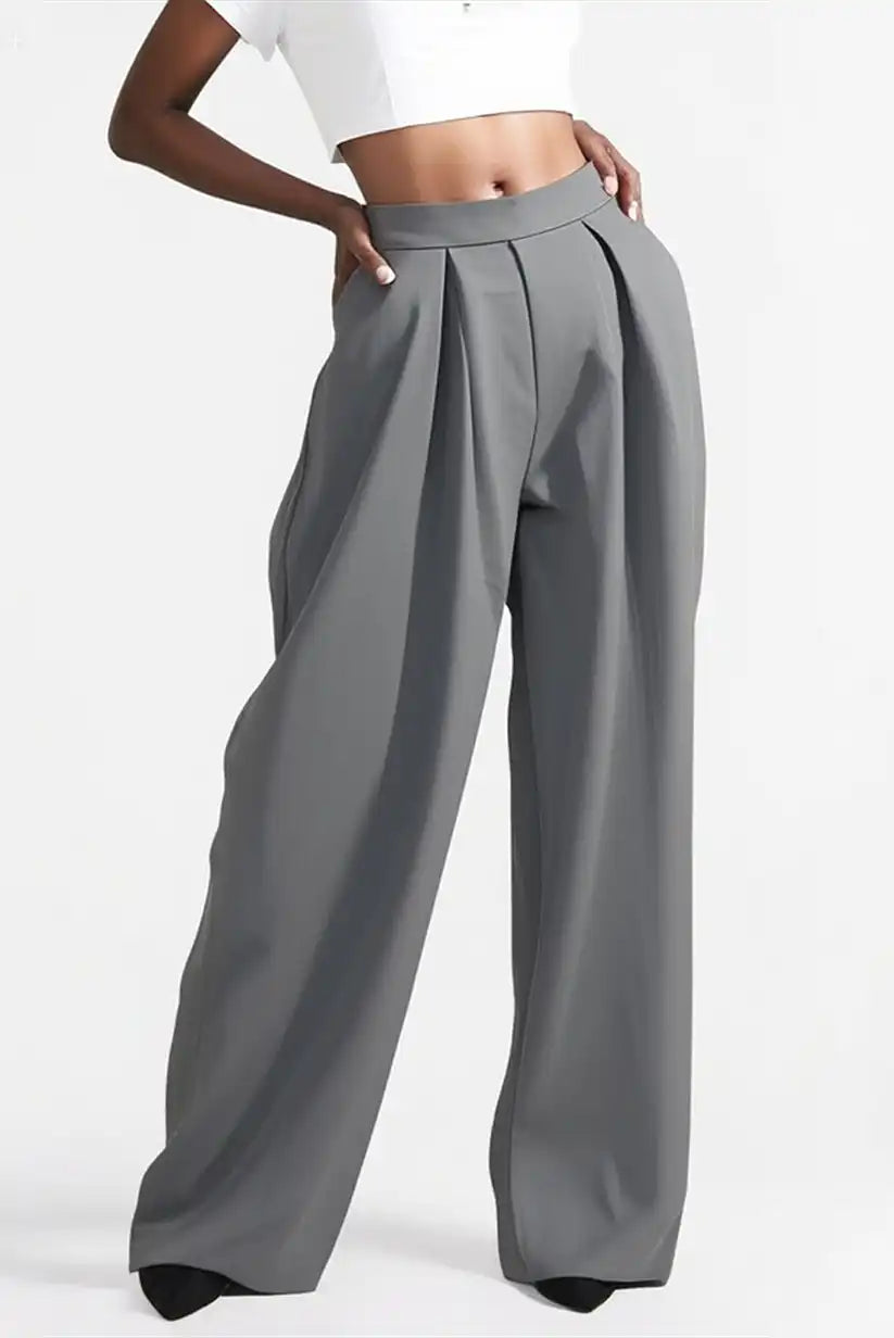 Pantalón gris pierna ancha mujer con estilo 👖 – CHICA del Sur