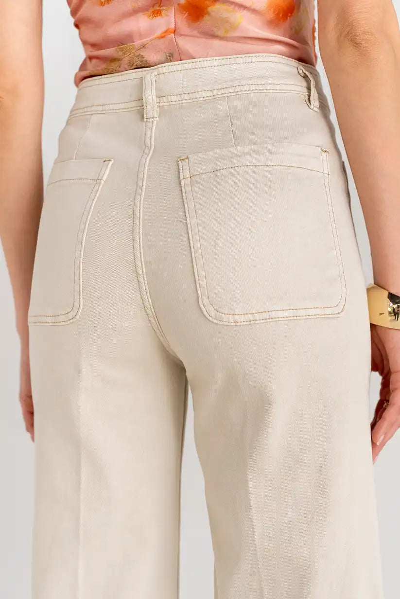 Pantalón Palazzo Beige de Mujer con Bolsillos | Primavera 2025 - CHICA del Sur