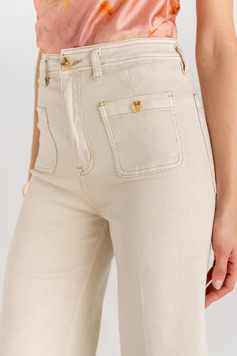 Pantalón Palazzo Beige de Mujer con Bolsillos | Primavera 2025 - CHICA del Sur