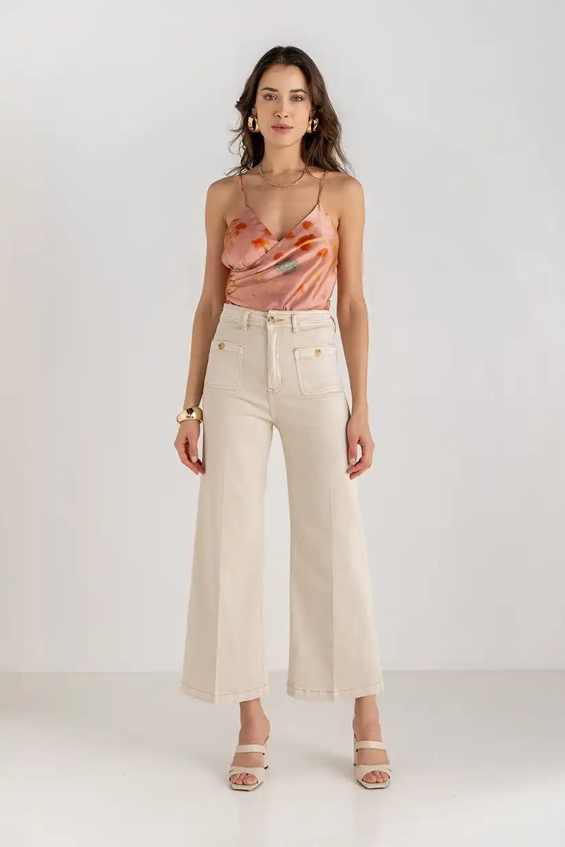 Pantalón Palazzo Beige de Mujer con Bolsillos | Primavera 2025 - CHICA del Sur