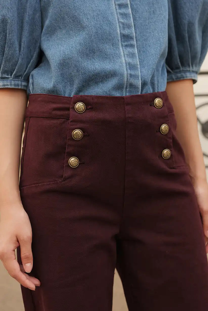 Pantalón burdeos con botones dorados “Montmartre” - CHICA del Sur