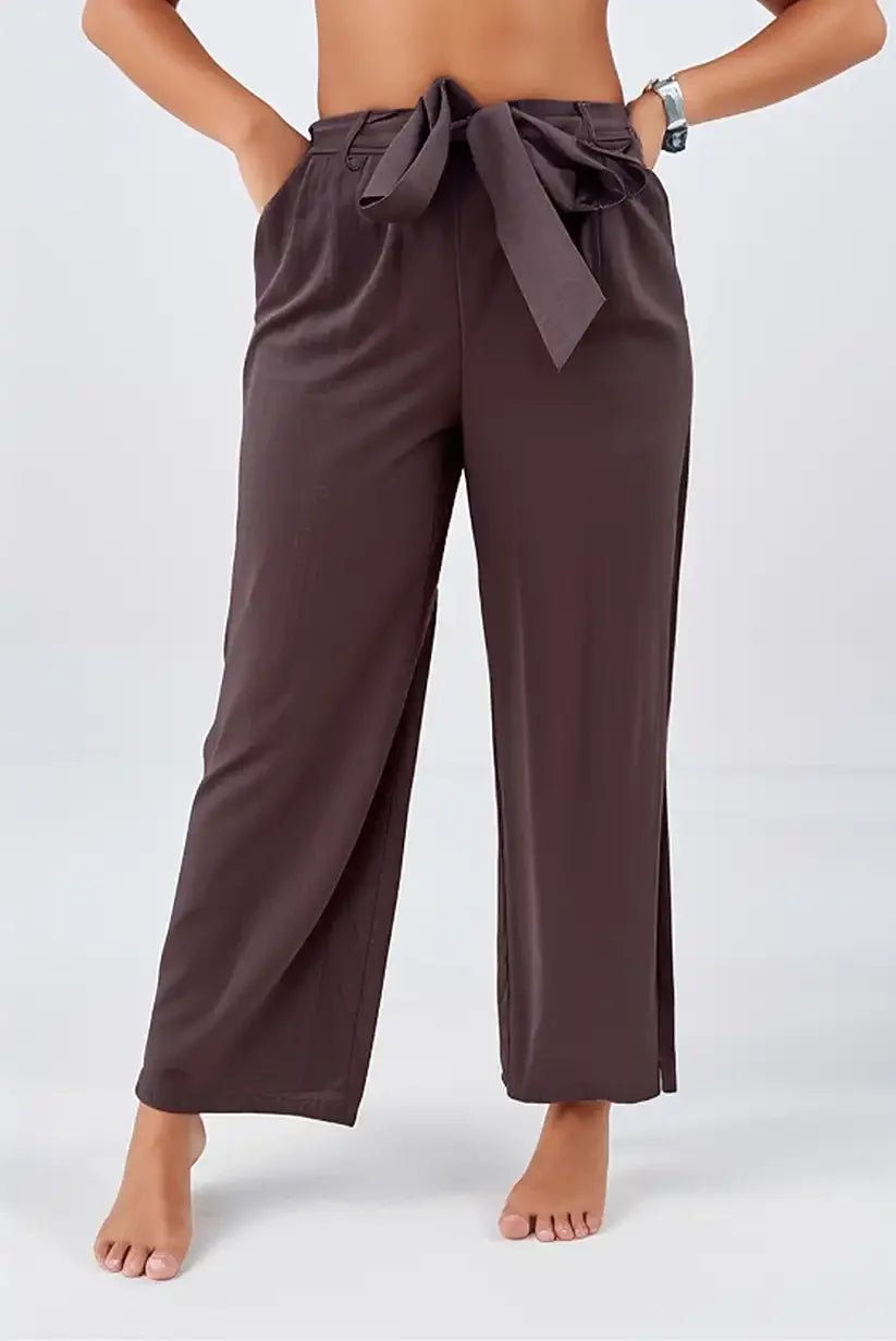 Pantalón mujer largo marron chocolate verano - CHICA del Sur