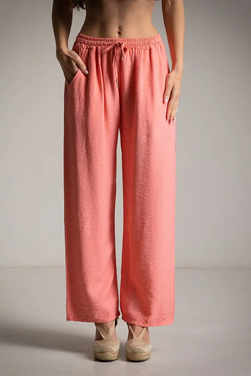Pantalón fluido coral con bolsillos y cintura ajustable - CHICA del Sur
