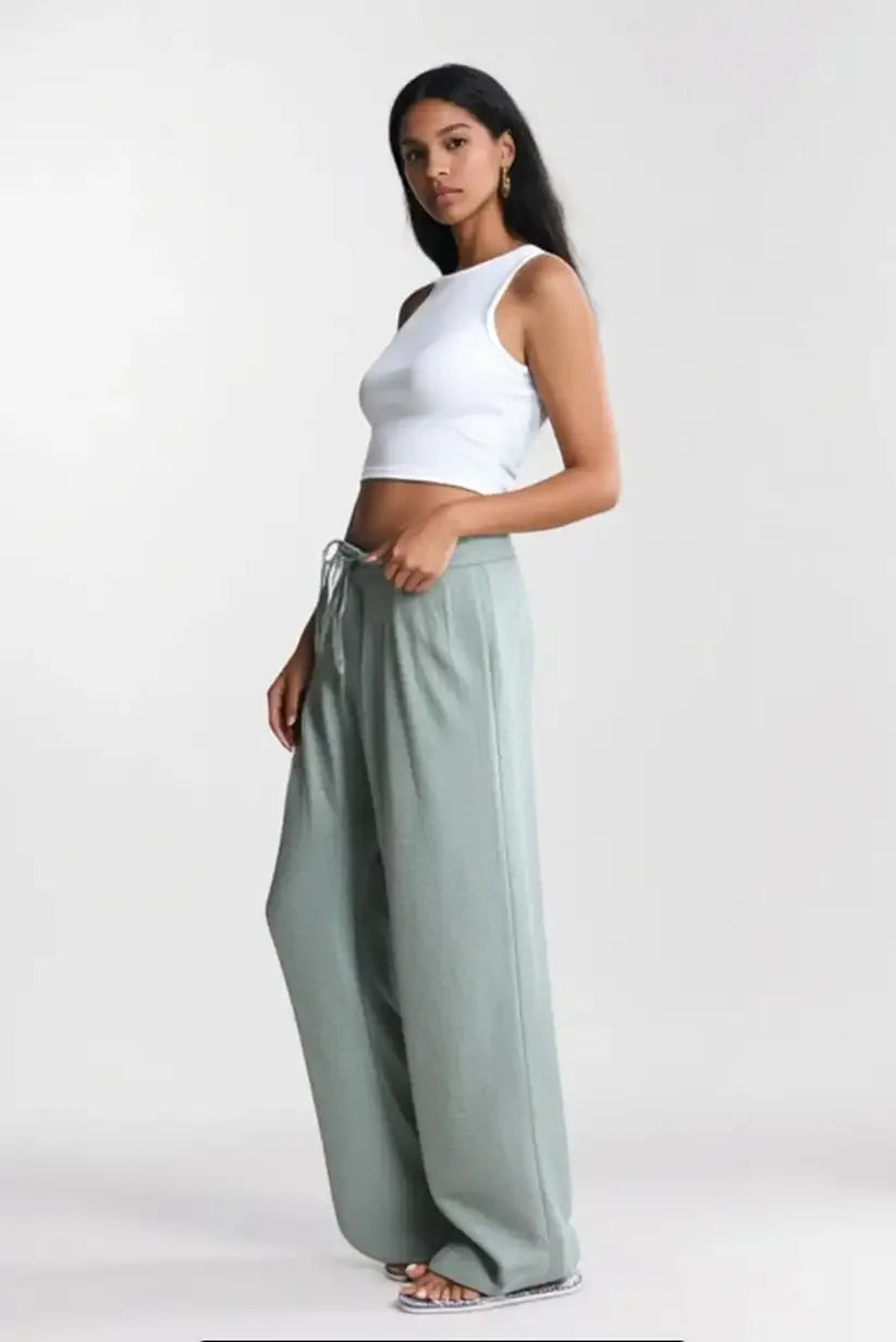 Pantalón Largo Mujer Verde Oliva Fluido Verano Fresco y Elegante - CHICA del Sur