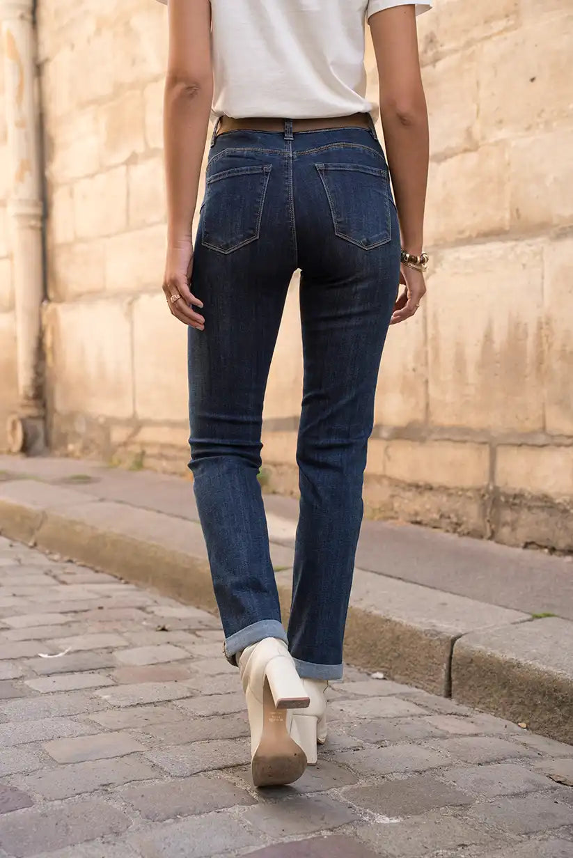 Pantalón Vaquero Recto Mujer Azul Oscuro Corte Clásico Cómodo - CHICA del Sur