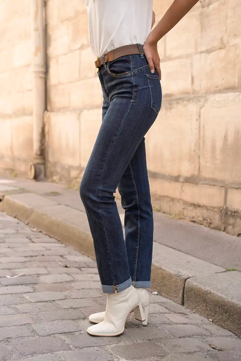 Pantalón Vaquero Recto Mujer Azul Oscuro Corte Clásico Cómodo - CHICA del Sur
