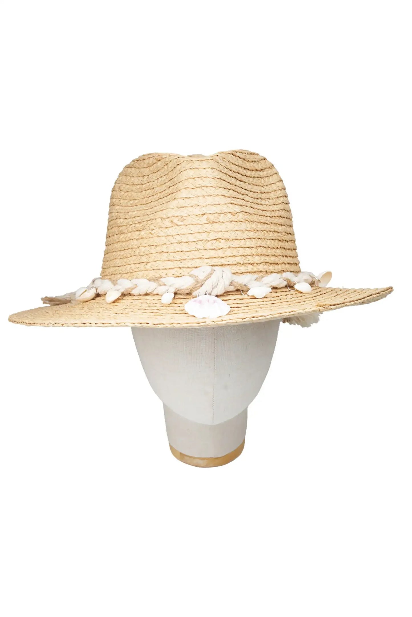 Sombrero de paja con conchas y cordón, ideal para playa y verano