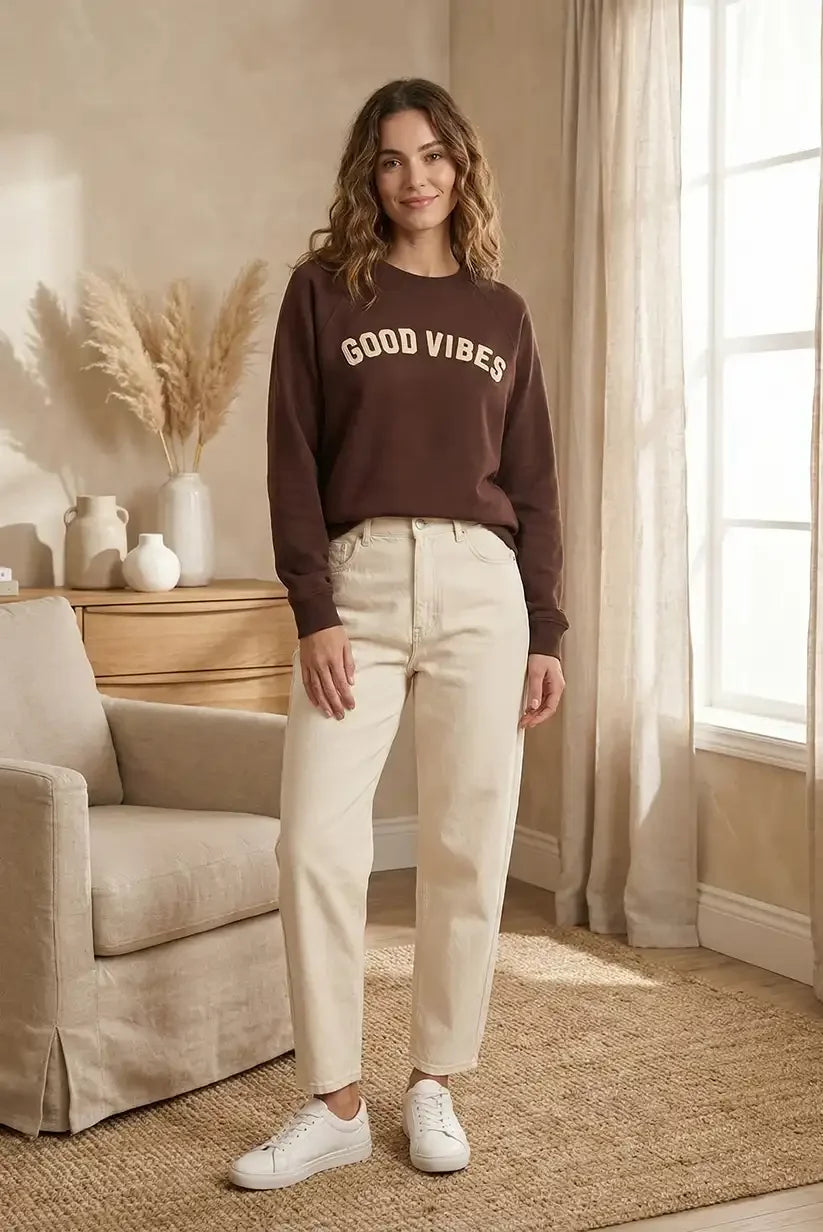 Sudadera Mujer Marrón Chocolate Good Vibes - CHICA del Sur