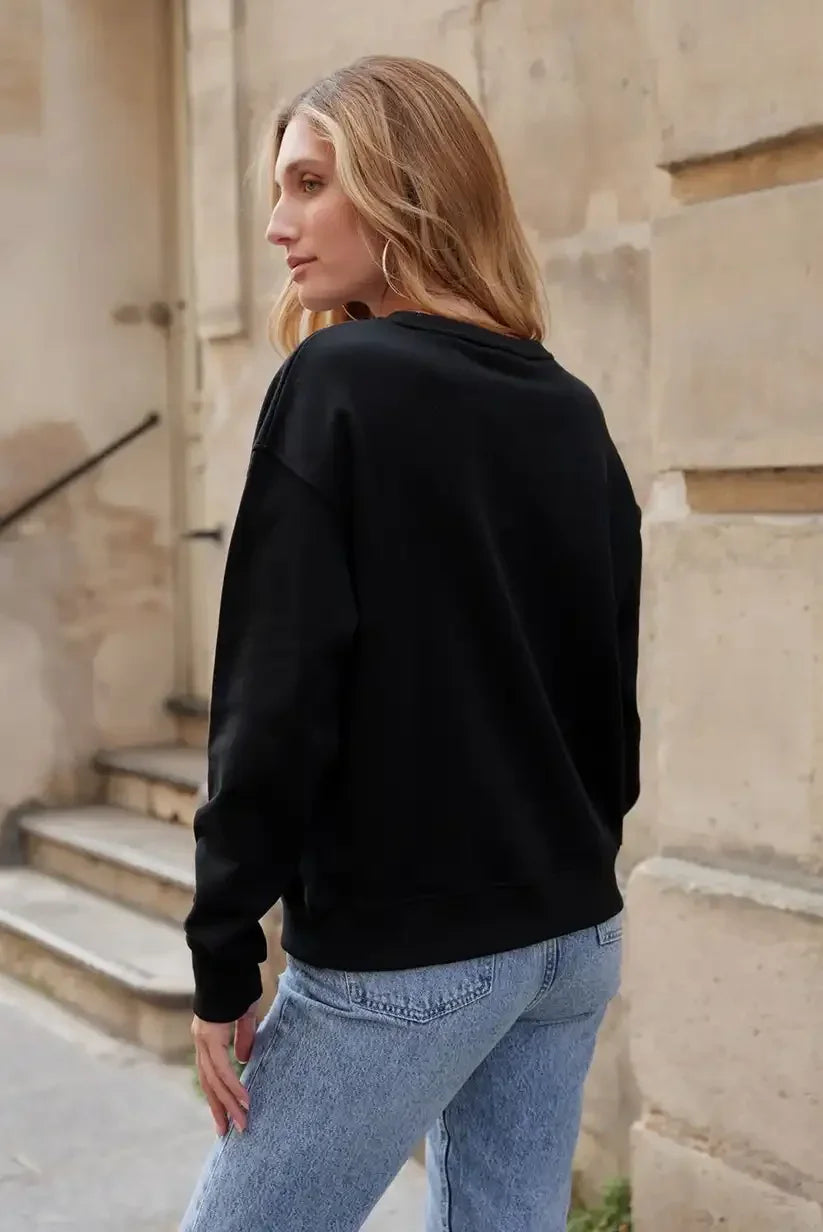 Sudadera mujer Negra con animal print “So Lovely” - CHICA del Sur