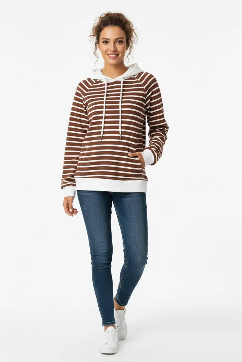 Sudadera Rayas Marrón Blanca Provenza Mujer Casual Otoño Invierno