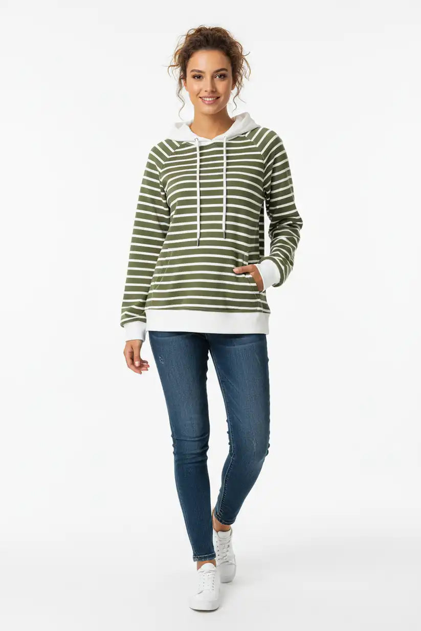 Sudadera Rayas Verde Blanca Mujer Marsella Cómoda Algodón Casual