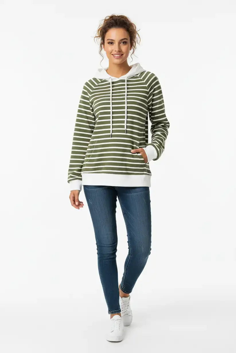 Sudadera Rayas Verde Blanca Mujer Marsella Cómoda Algodón Casual - CHICA del Sur