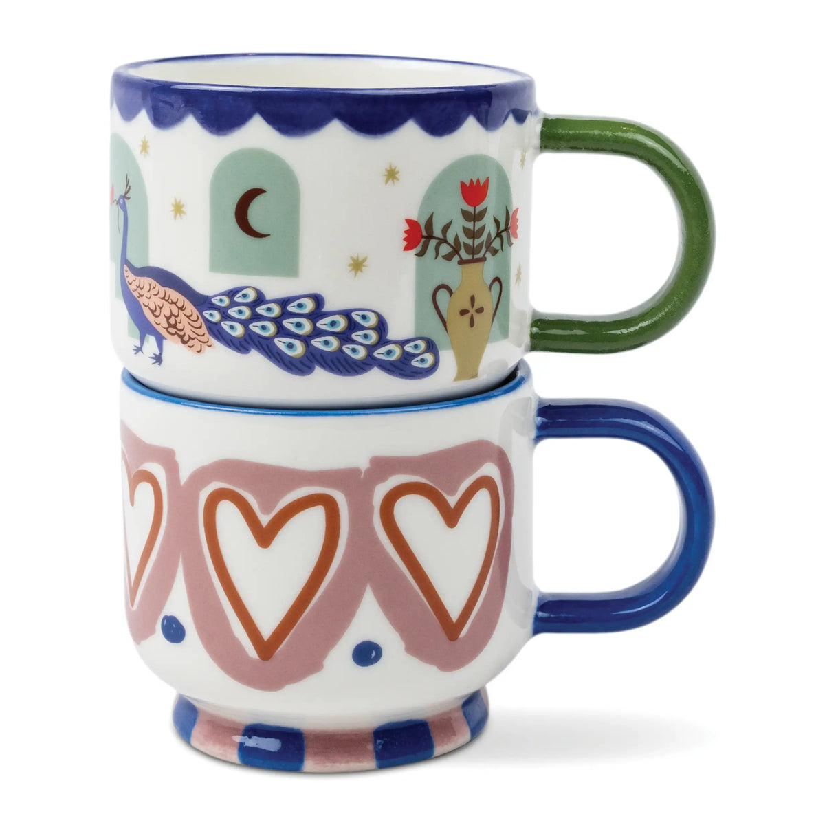 Juego de tazas de cafe A Dopo Corazones y Pavo Real