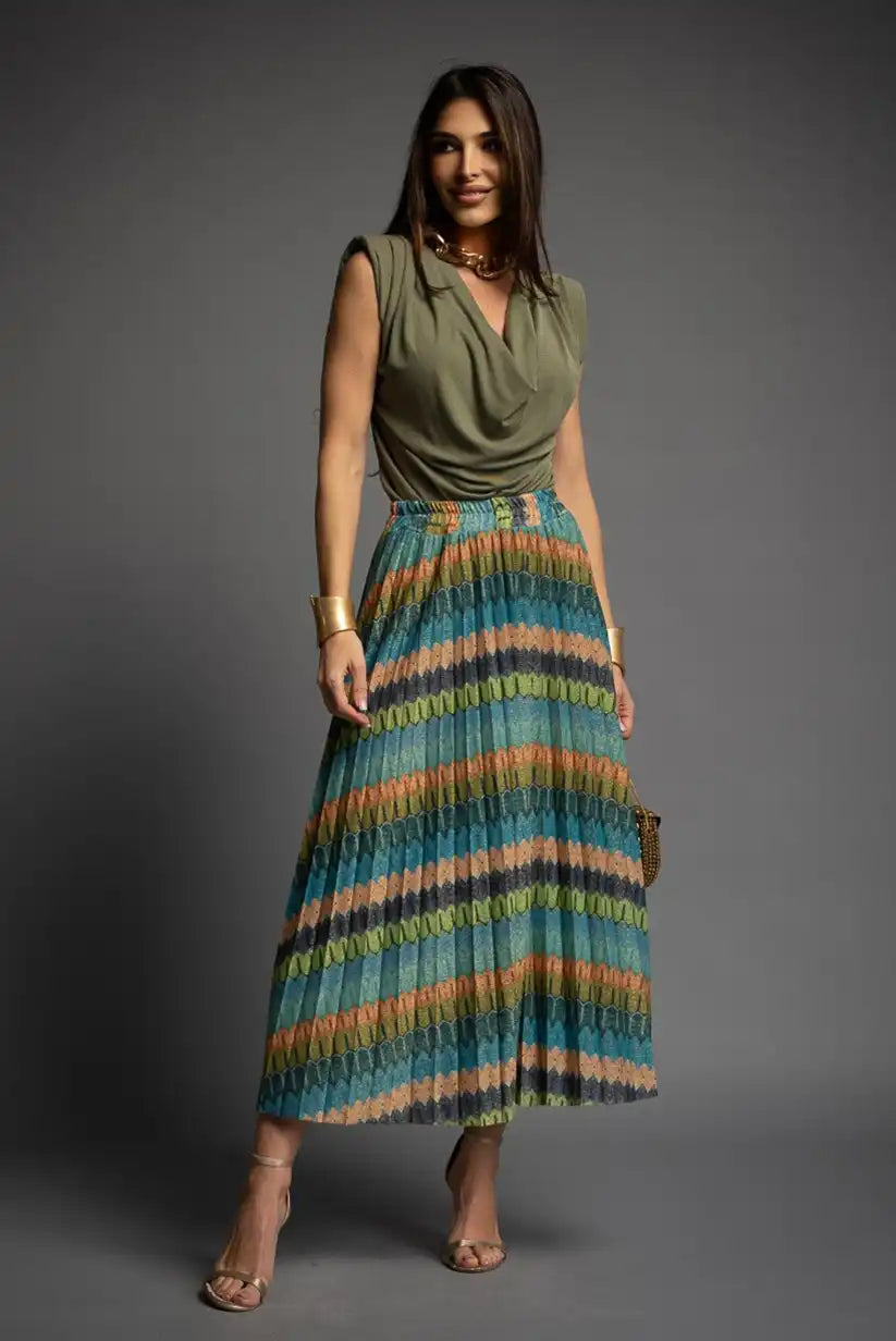 Top verde kaki mujer primavera verano | Drapeado elegante y con hombreras - CHICA del Sur