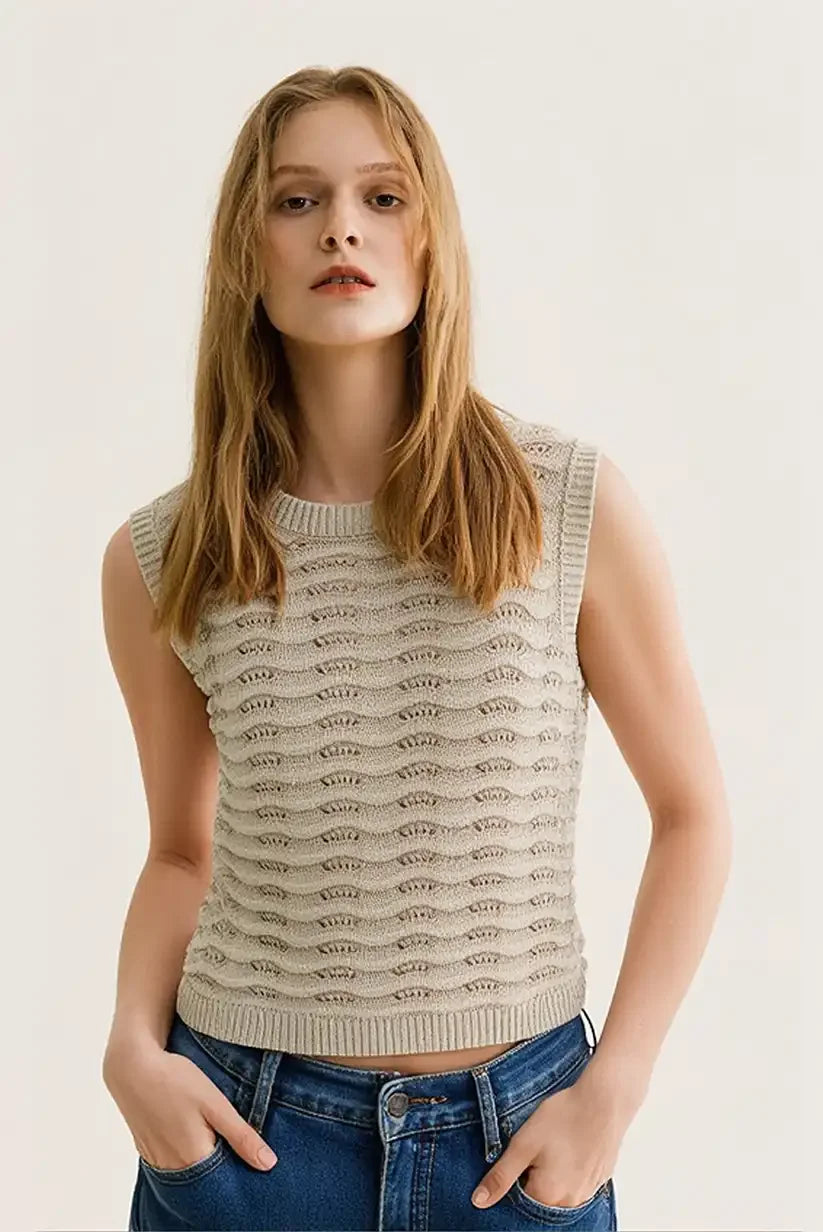 Jersey sin mangas calado beige mujer verano - CHICA del Sur