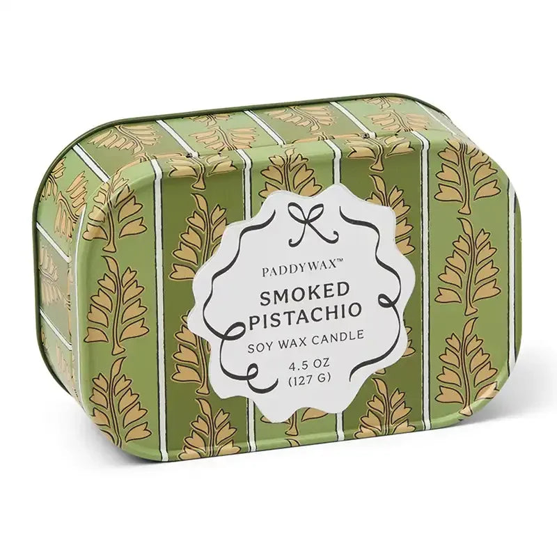 Vela Paddywax CHERIE Smoked Pistachio 127g |Lata verde decorativa con cera de soja - CHICA del Sur