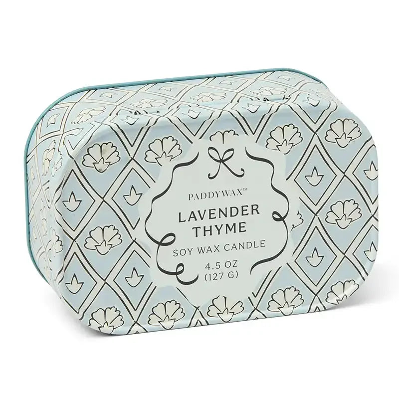 Vela Paddywax CHERIE Lavender & Thyme 127g | Aroma relajante a Lavanda y Tomillo diseño azul y blanco - CHICA del Sur