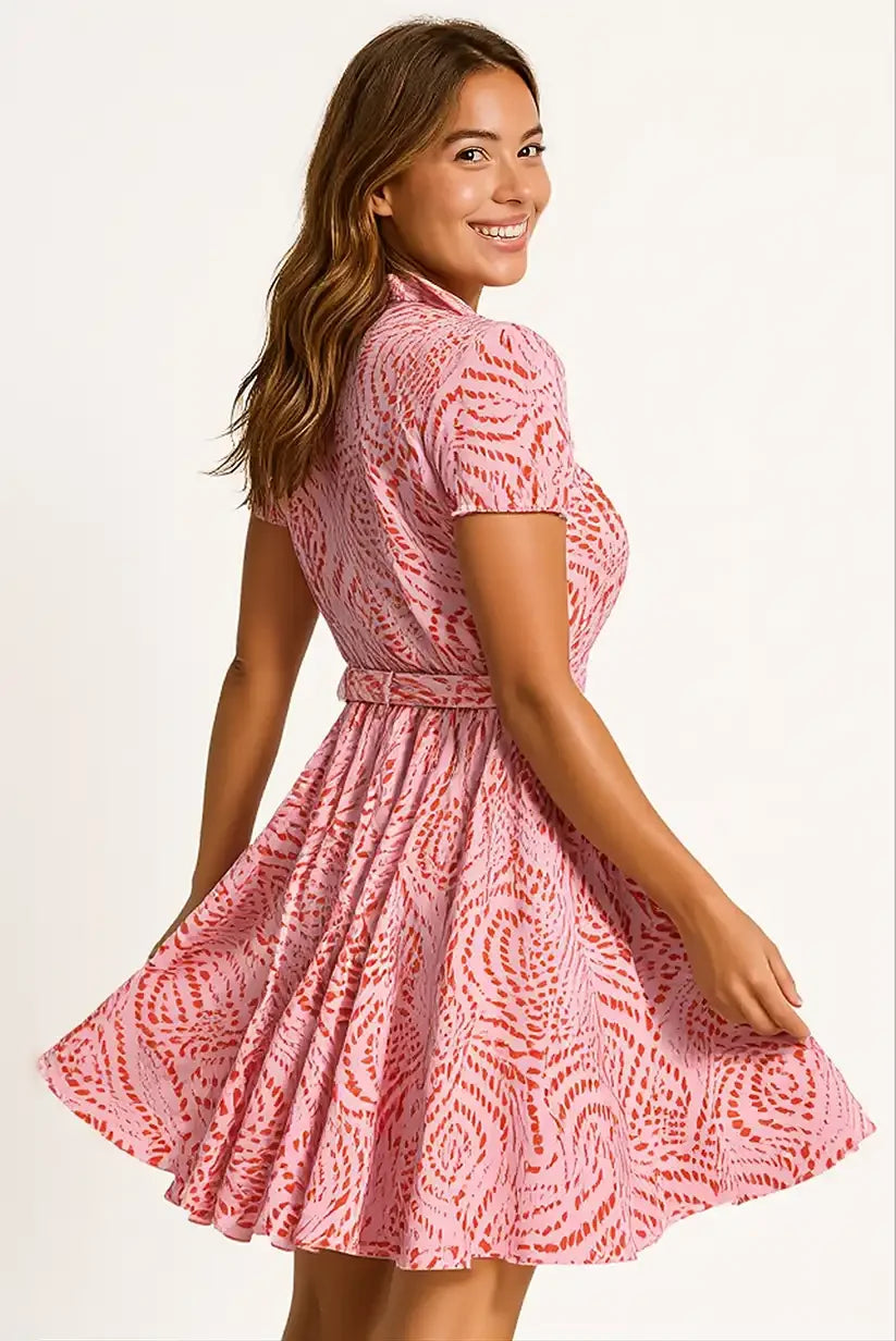 Vestido Corto Mujer Rosa con Vuelo de Verano Algodón Fresco - CHICA del Sur