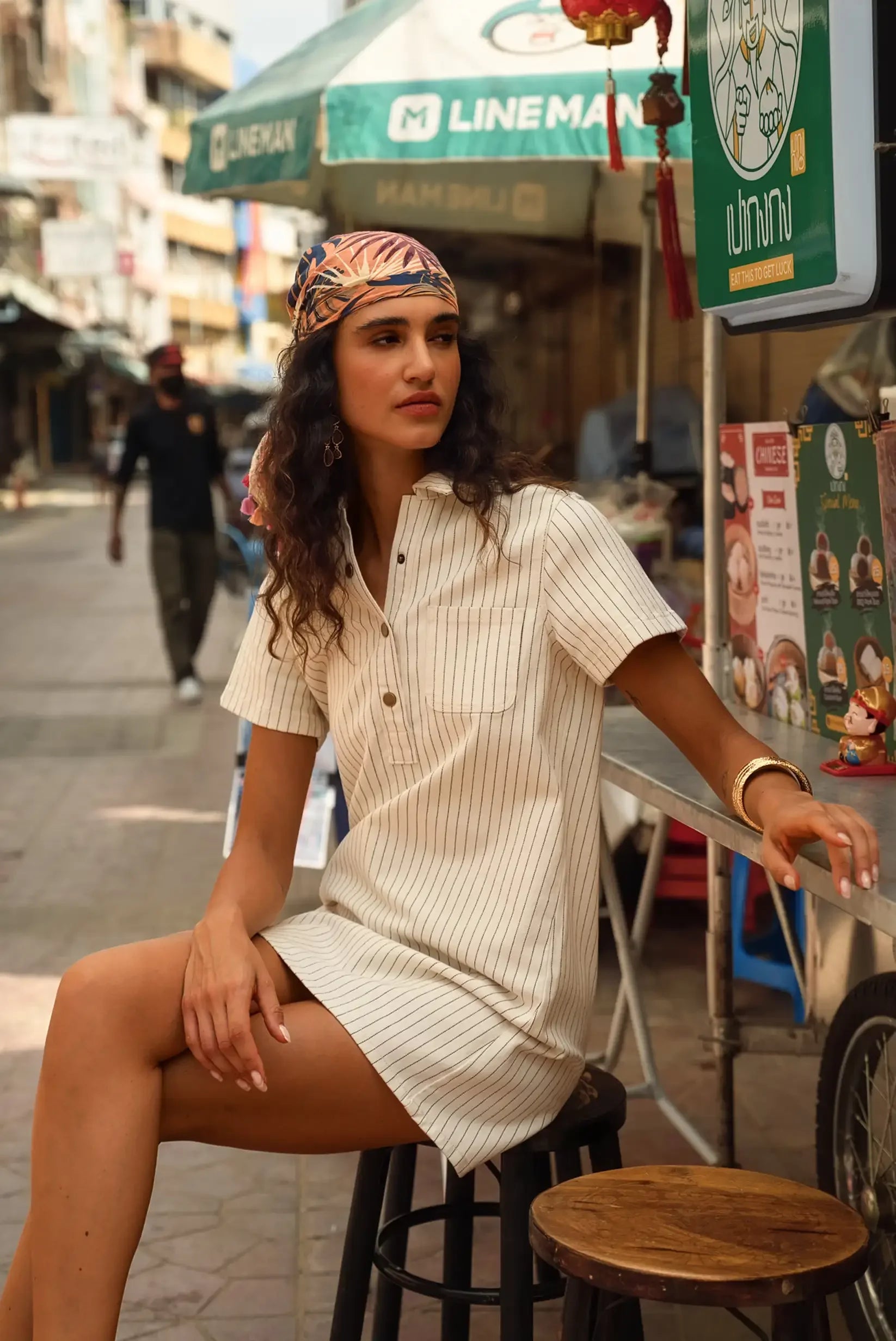 Striped sailor-style short denim dress ☀️ – CHICA del Sur