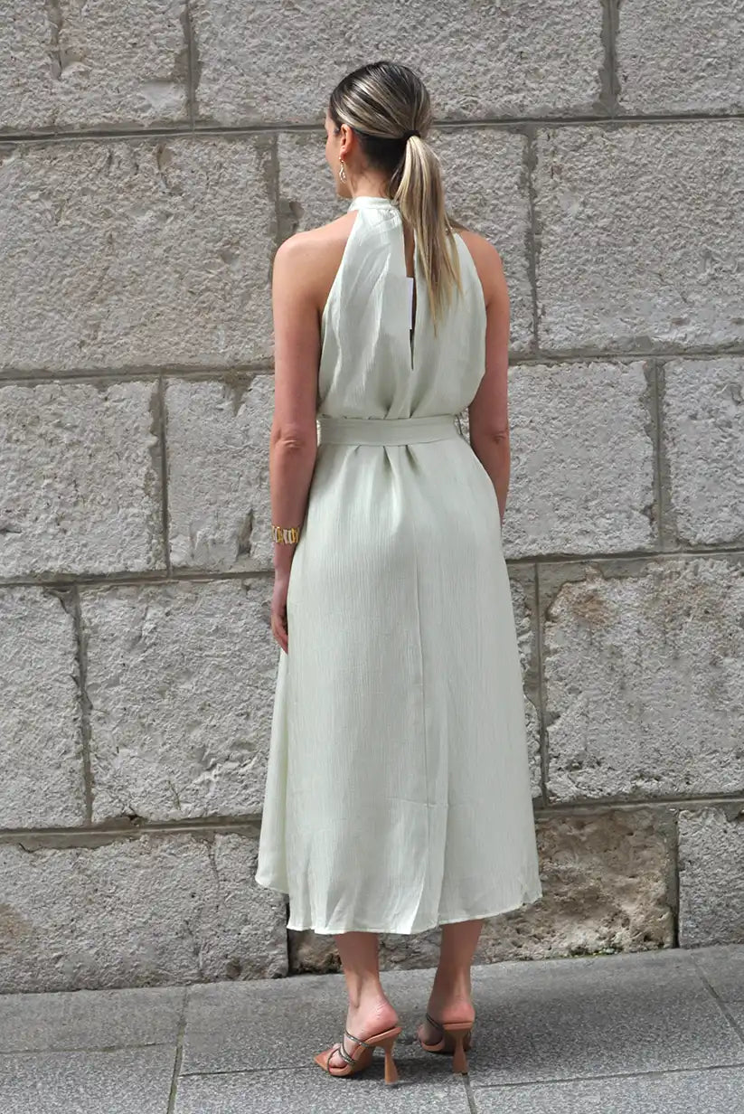 Vestido fluido verde agua cuello halter | Primavera verano elegante - CHICA del Sur
