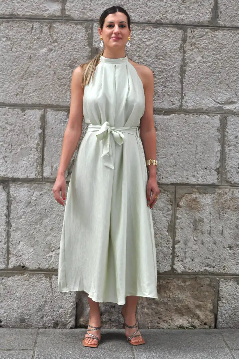 Vestido fluido verde agua cuello halter | Primavera verano elegante - CHICA del Sur