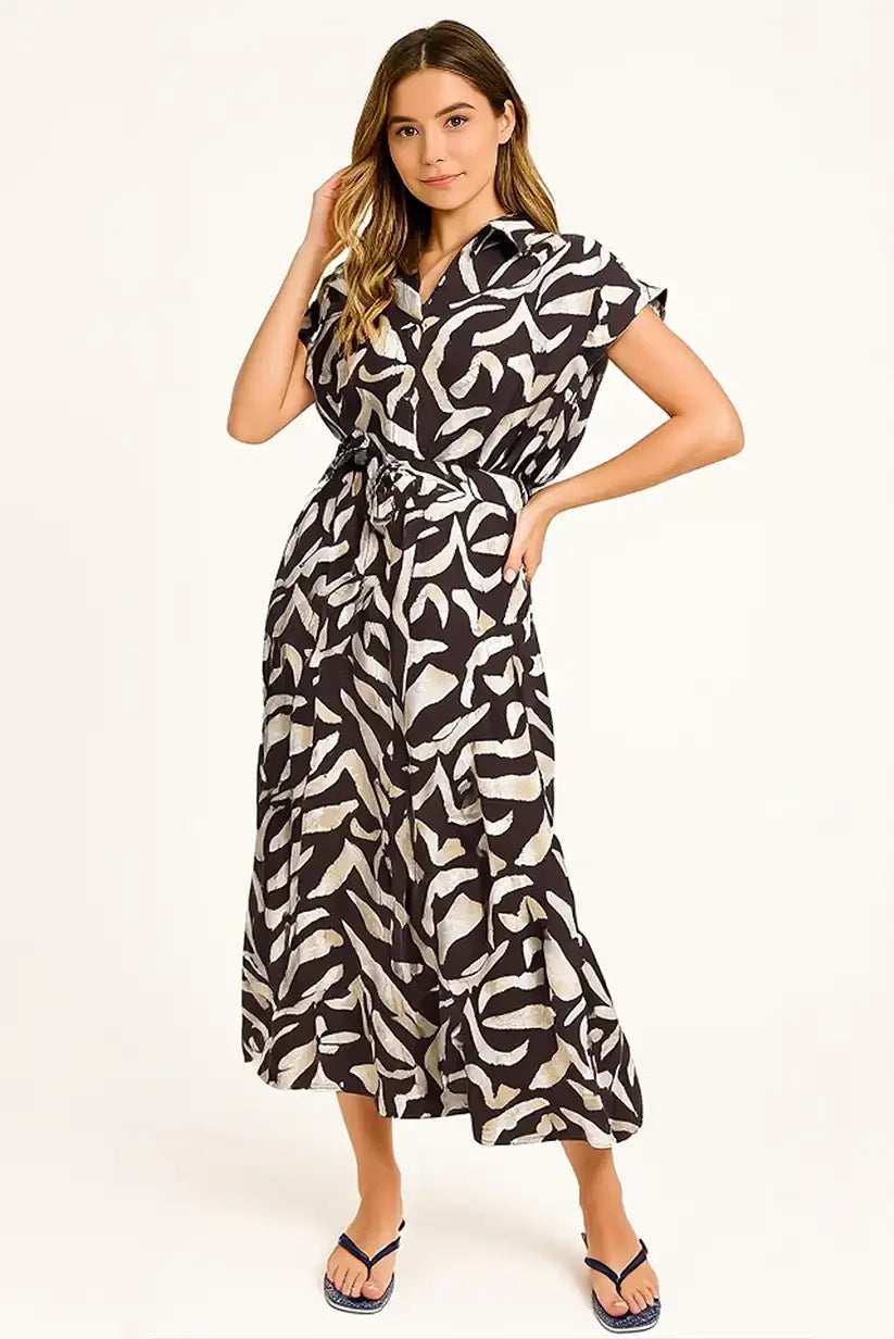 Vestido Largo Camisero Mujer Marrón Chocolate Beige Elegante Casual - CHICA del Sur