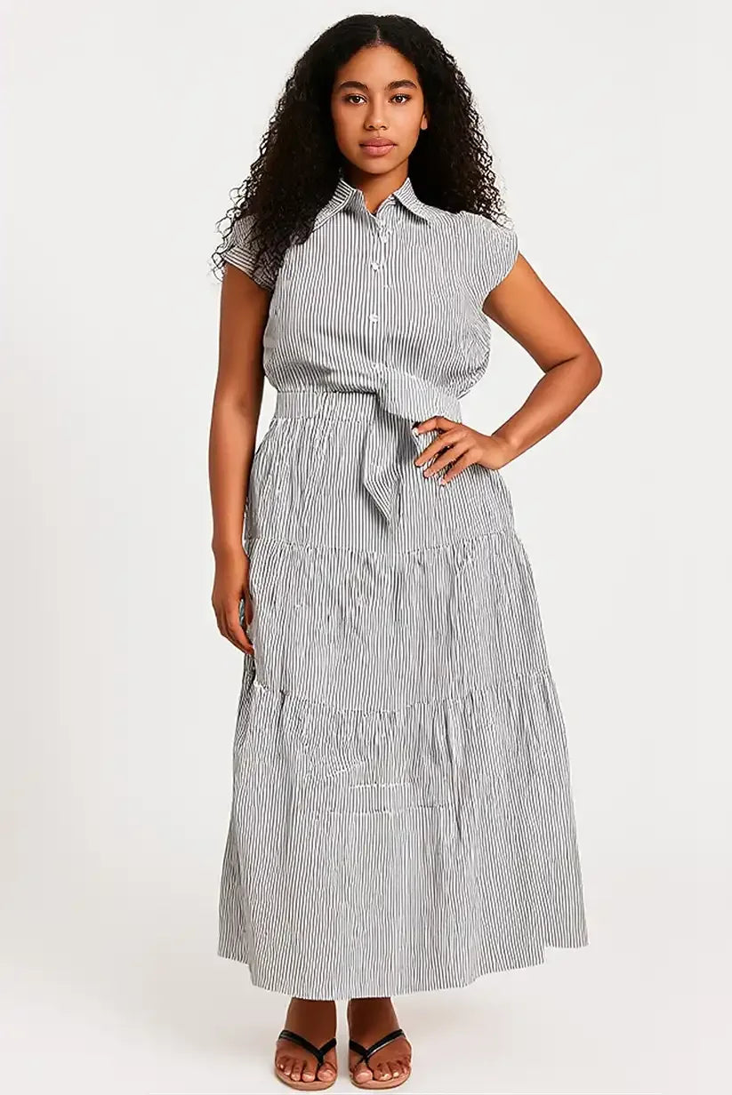 Vestido Camisero Rayas Blanco Marrón Chocolate Algodón Mujer Casual - CHICA del Sur