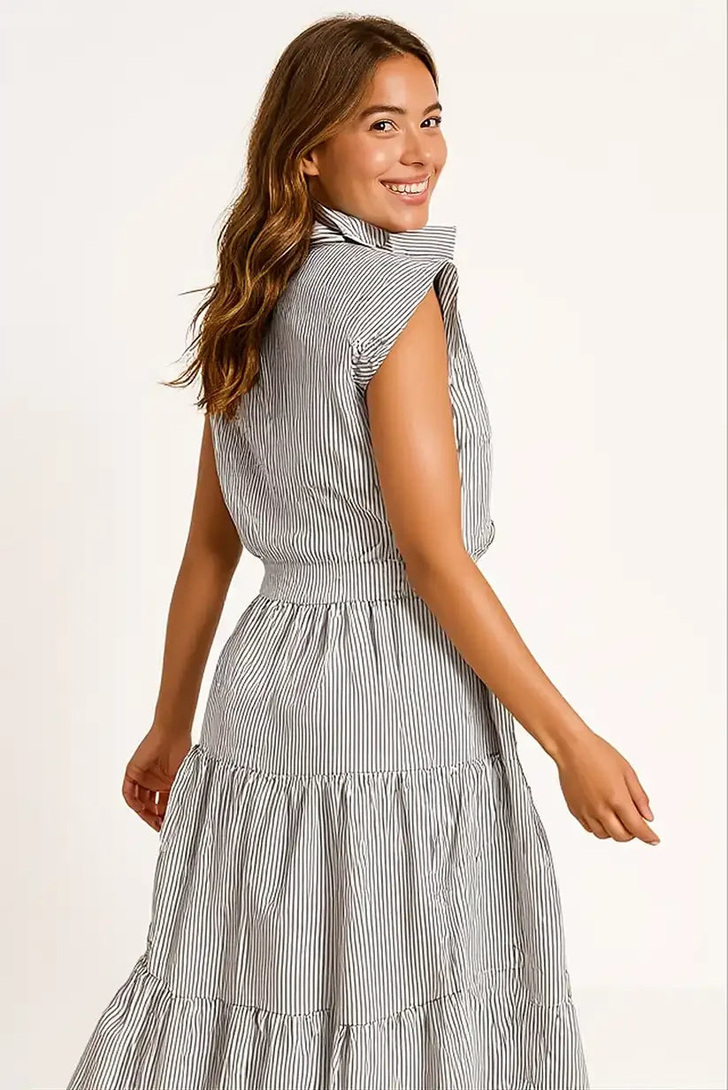 Vestido Camisero Rayas Blanco Marrón Chocolate Algodón Mujer Casual - CHICA del Sur