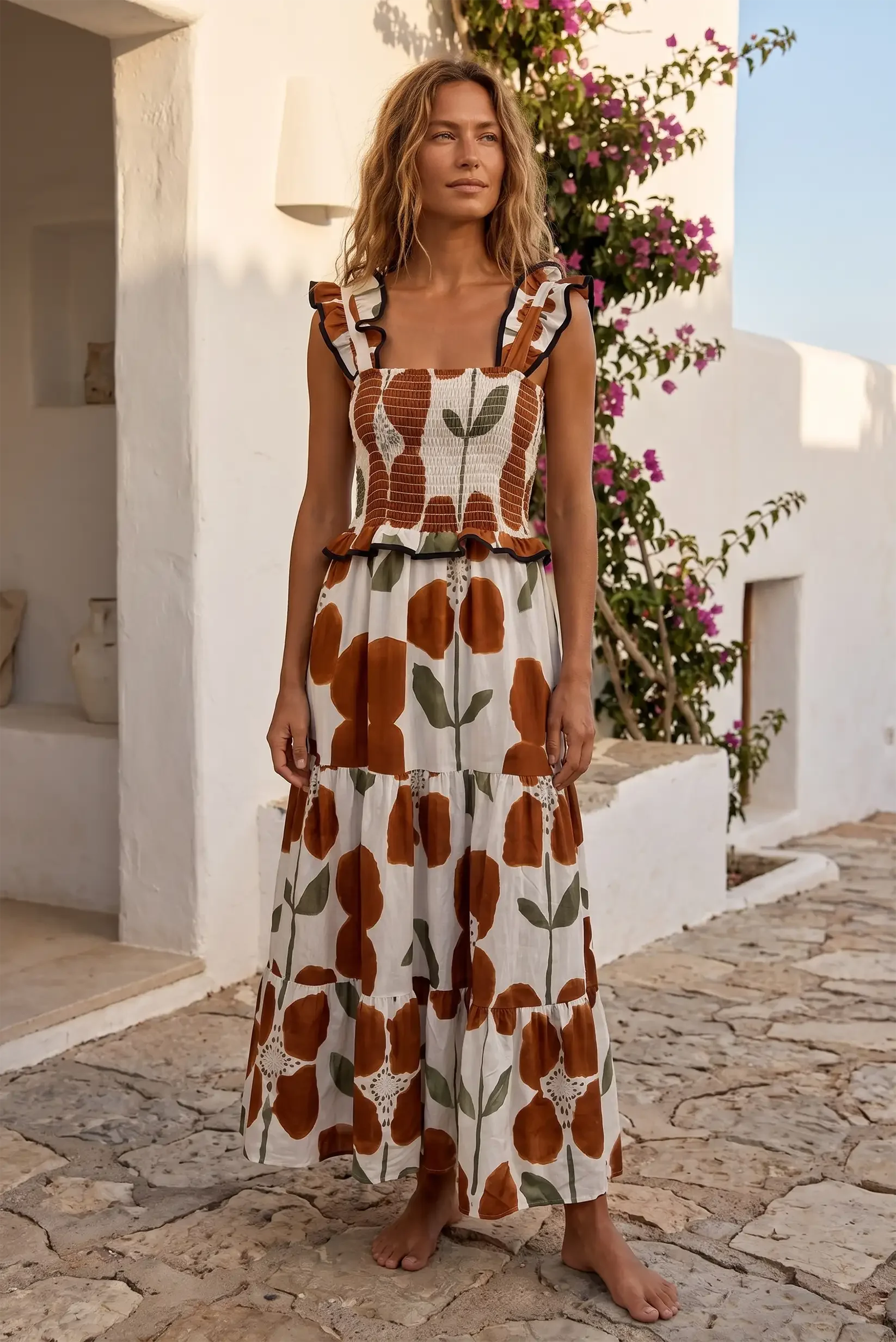 brown and white summer dress Lightweight floral maxi ☀️ – Southern Girl Size:size 6 Donate - Love The s. Parcel Beach dresses Length 37′′ Measurements are