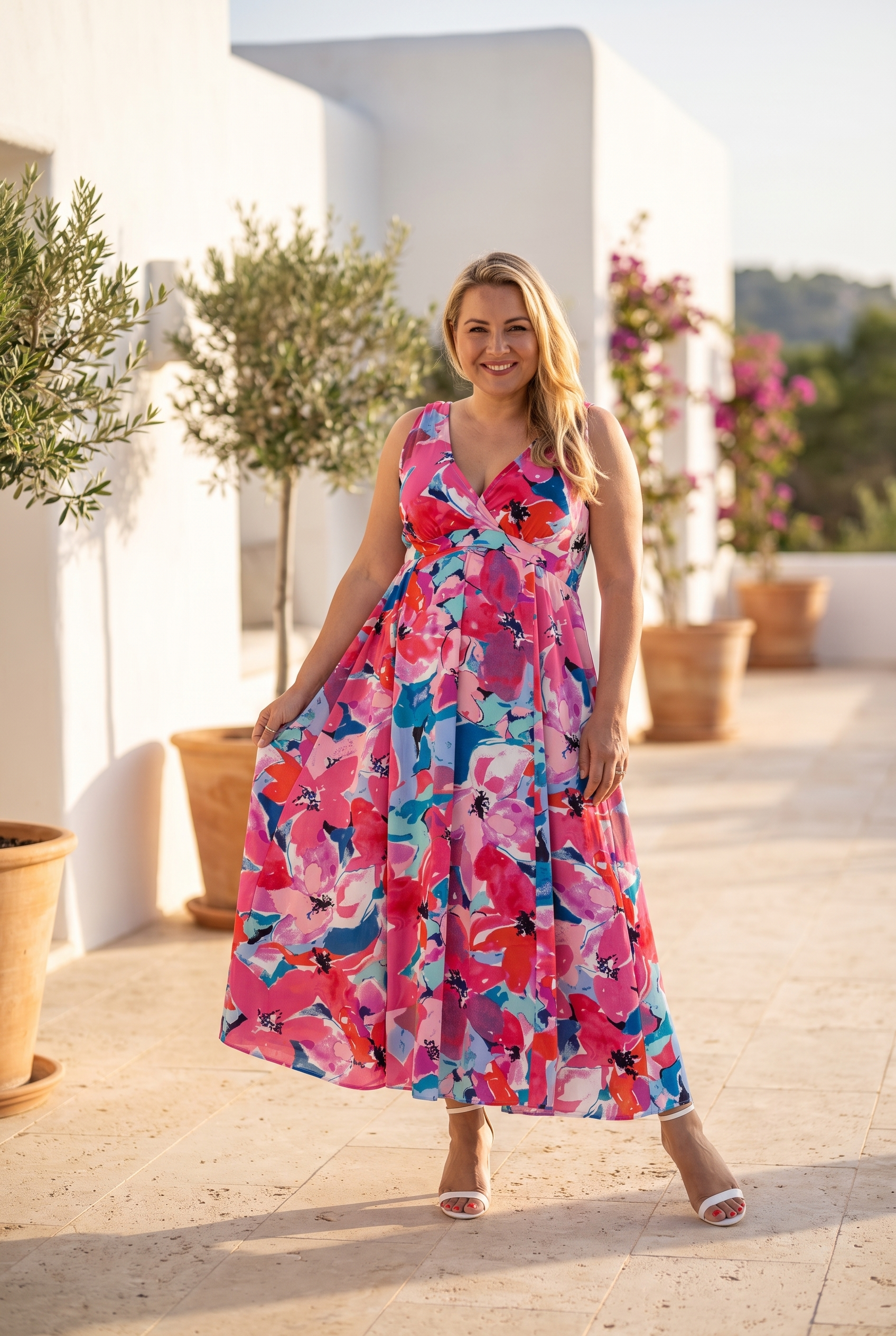 Pink Floral Curvy Maxi Dress for Summer 🌿 – CHICA del Sur