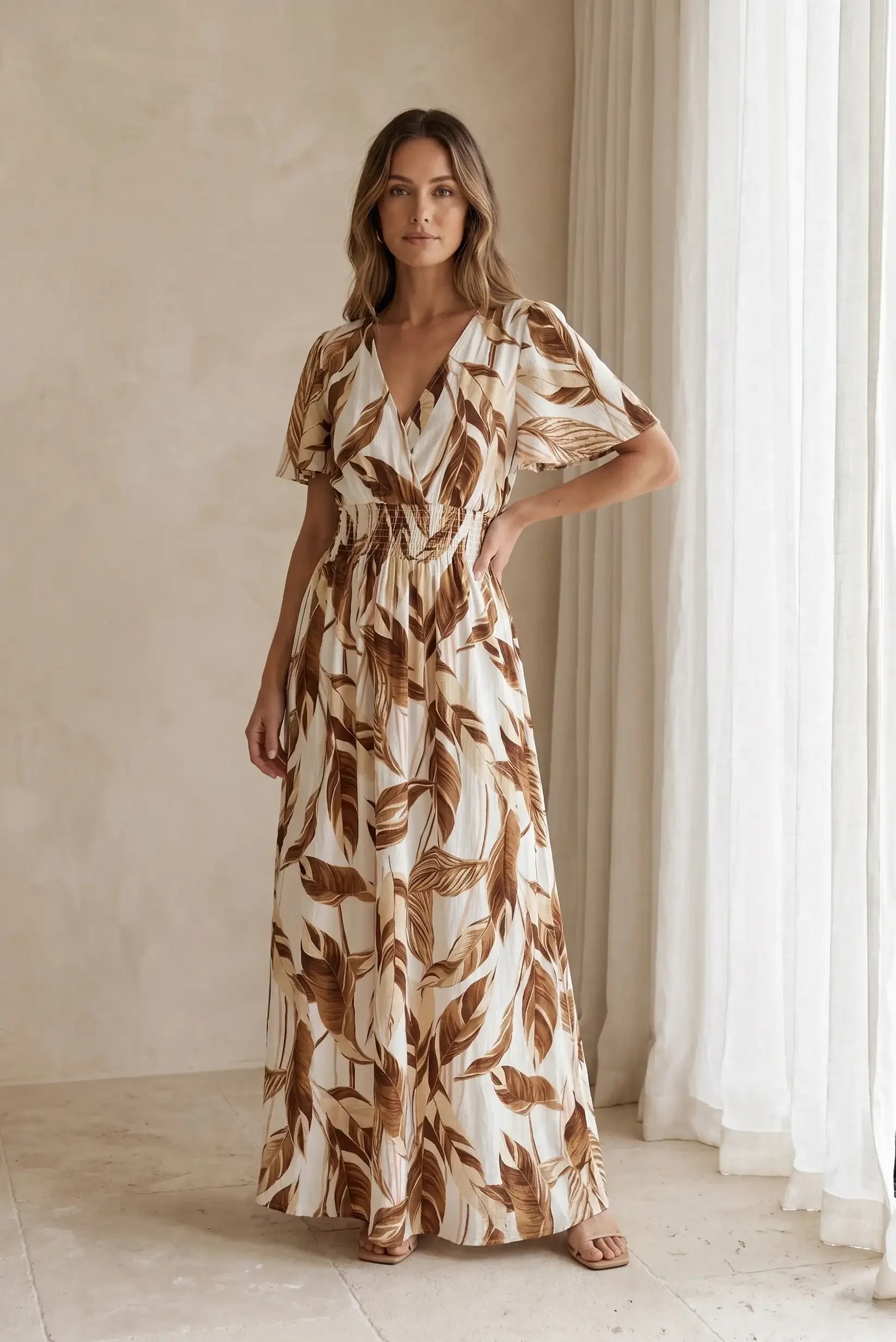 brown leaf dress Cataleya Linen Dress Retrofete