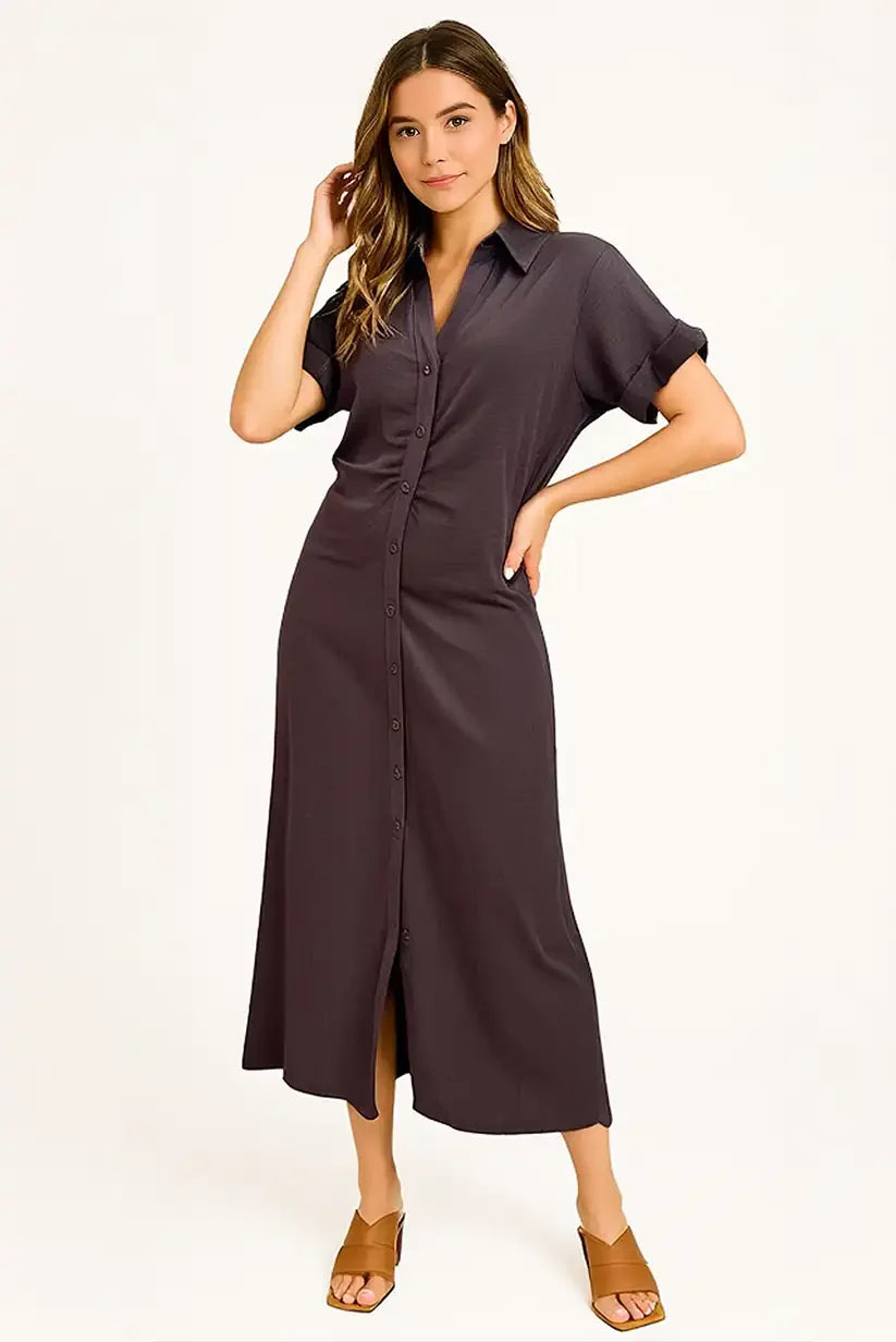 Vestido largo verano manga corta marrón chocolate - CHICA del Sur