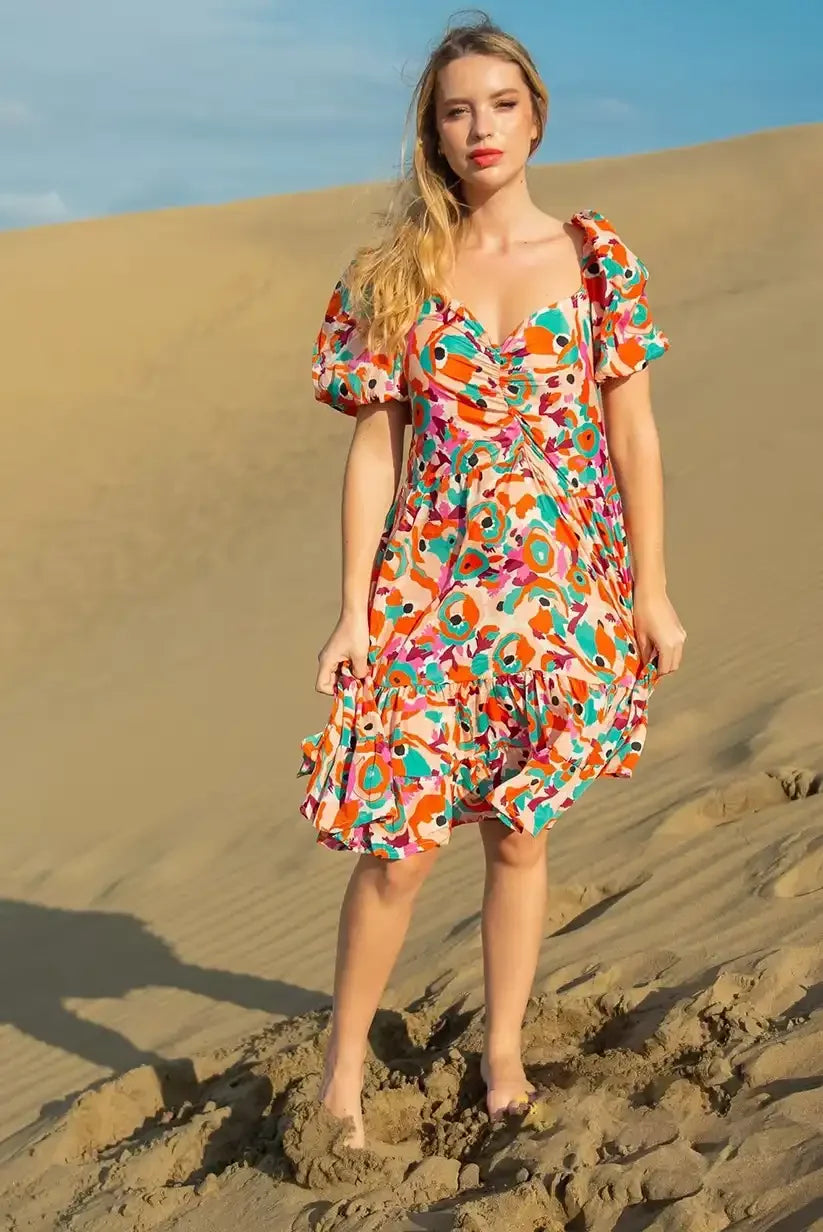 Vestido Corto Mujer Estampado Colorido Fluido Viscosa Ligera - CHICA del Sur