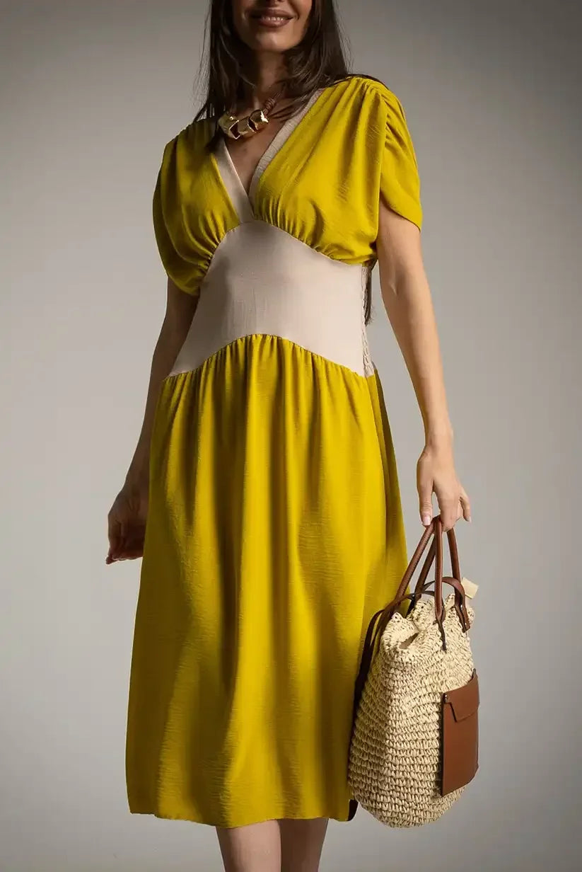 Vestido Bicolor Lima Mujer Corte Midi Primavera Verano Cintura Elástica - CHICA del Sur