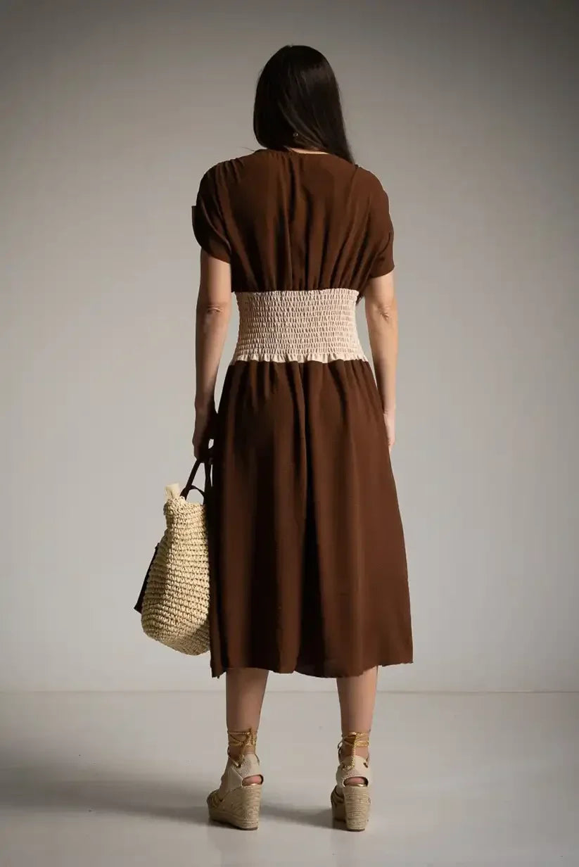 Vestido Bicolor Marrón Mujer Primavera Verano Corte Cómodo Midi - CHICA del Sur