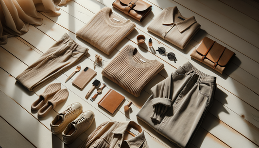 ropa y accesorios de mujer casual sobre mesa iluminada con luz natural suave